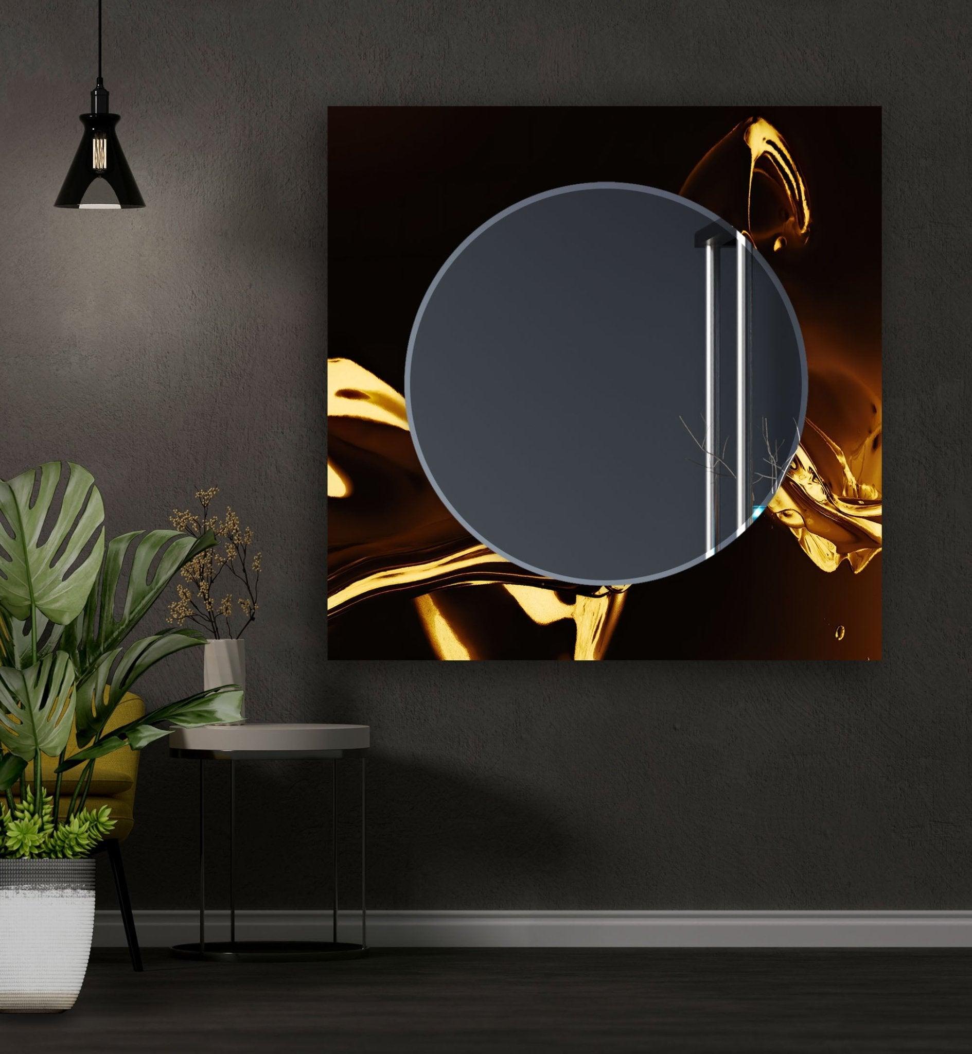 Abstract Black & Gold Framed Wall Mirror - Modern Decorative Mirror for Living Room, Bedroom & Entryway - Elegant Home Decor & Stylish Vanity Mirror
