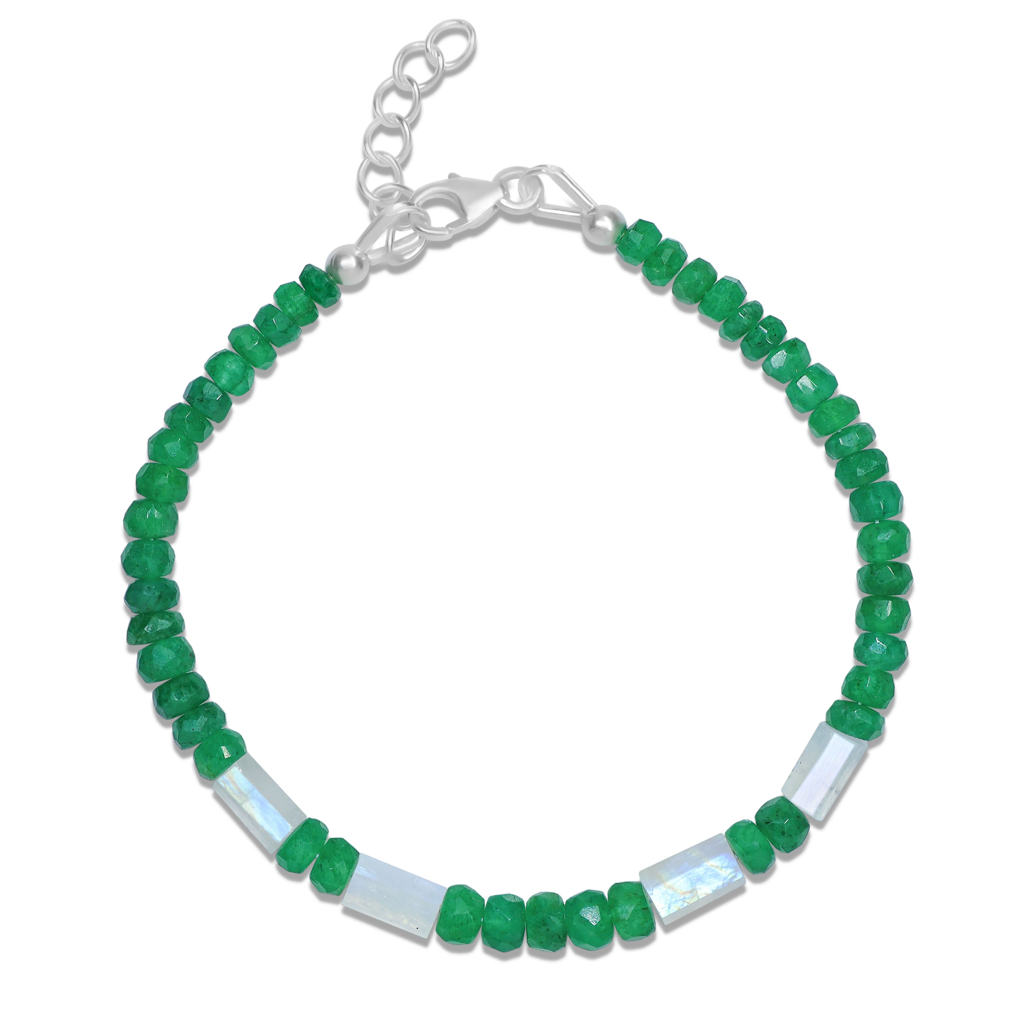 Green Emerald Beaded Bracelet with Crystals & Rainbow Moonstone | Elegant Boho Jewelry for Women | Perfect for Parties, Weddings & Everyday Wear