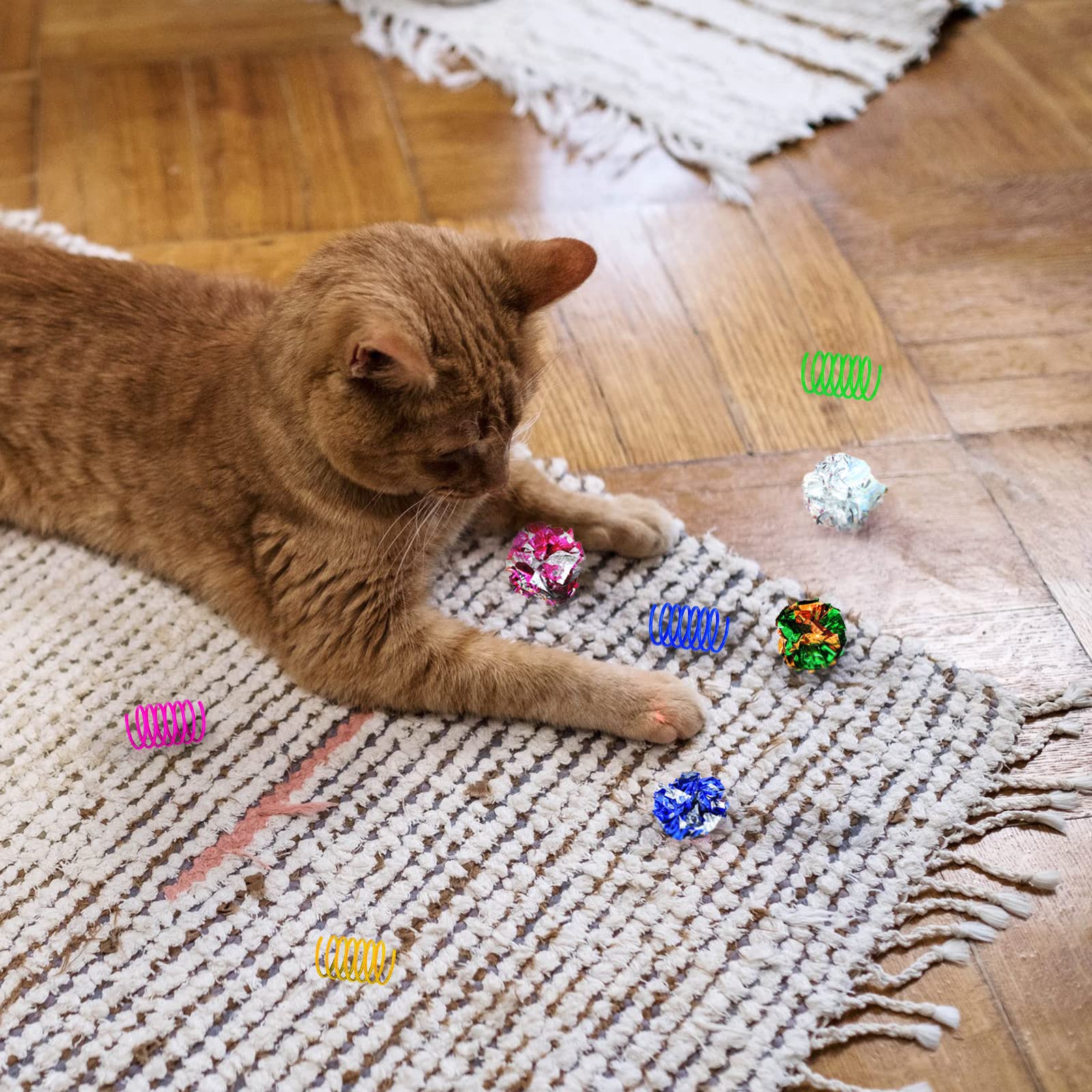 WishLotus Cat Toys for Indoor Cats - 4Pcs High Elasticity Cat Spring Toys & 5Pcs Crinkle Balls Set - Interactive Spiral Springs and Crispy Wrinkle Balls for Swatting, Biting, Hunting - Perfect for Playtime, Exercise, and Mental Stimulation