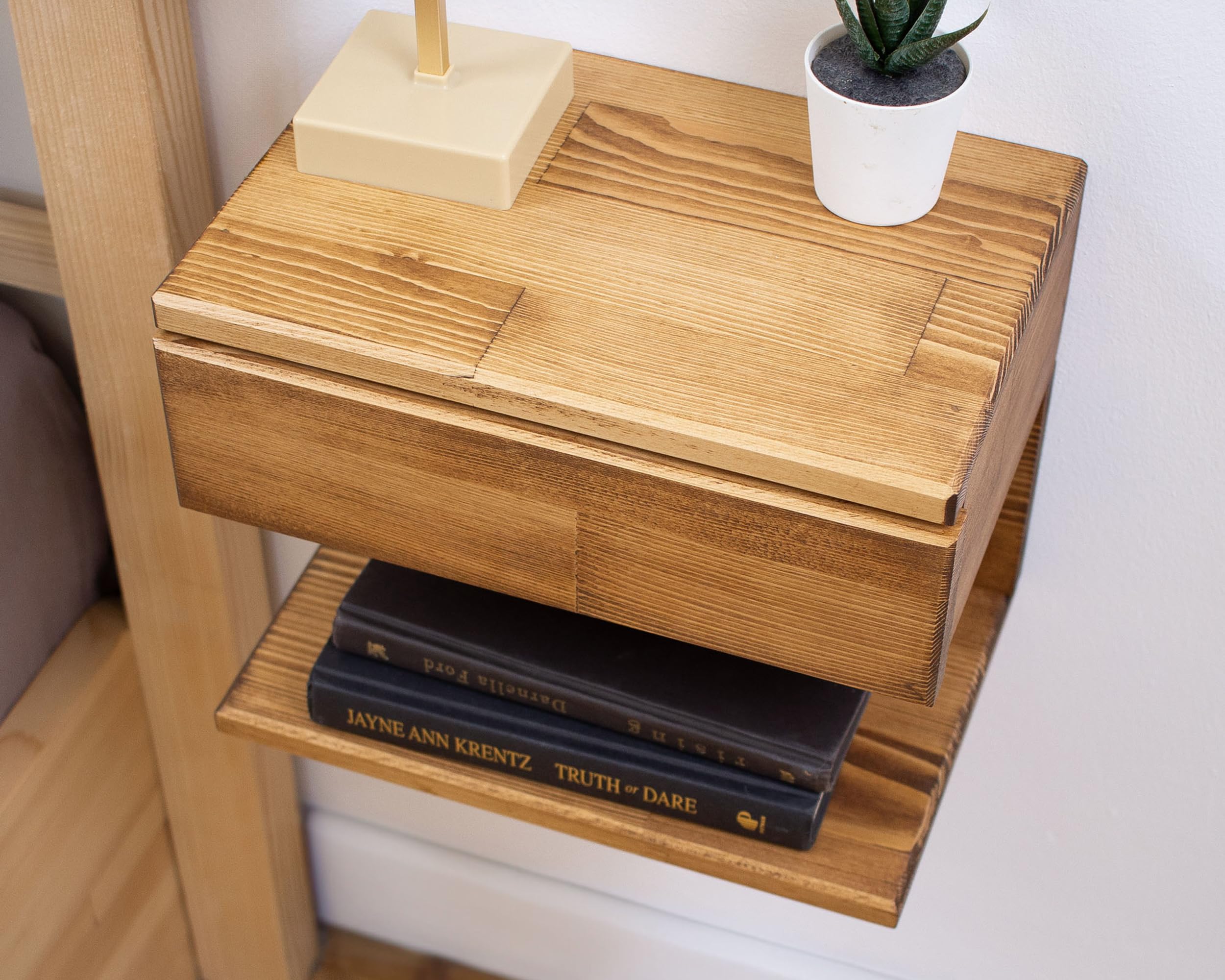 Floating Nightstand with Storage Drawer - Handmade Wood Bedside Shelf, End Table or Accent Table for Small Spaces - Perfect for Apartments, Dorms & Modern Bedrooms (Cape Town Design)