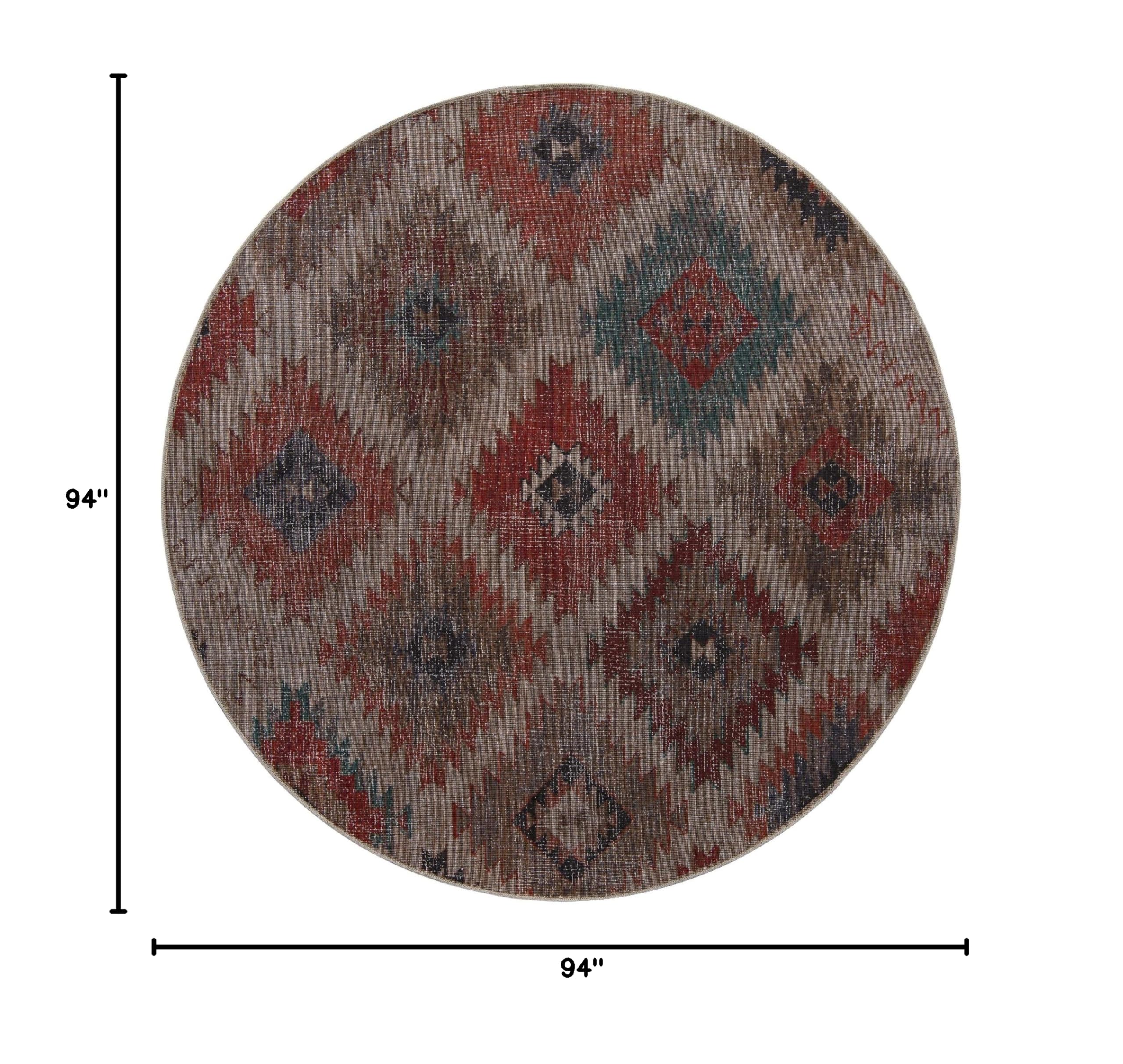Washable 8 Ft Round Rust Red Flatweave Rug - Sisu Collection by Rugs.com | Non-Slip Kitchen & Dining Room Rug | Easy to Clean Indoor Floor Mat for High Traffic Areas