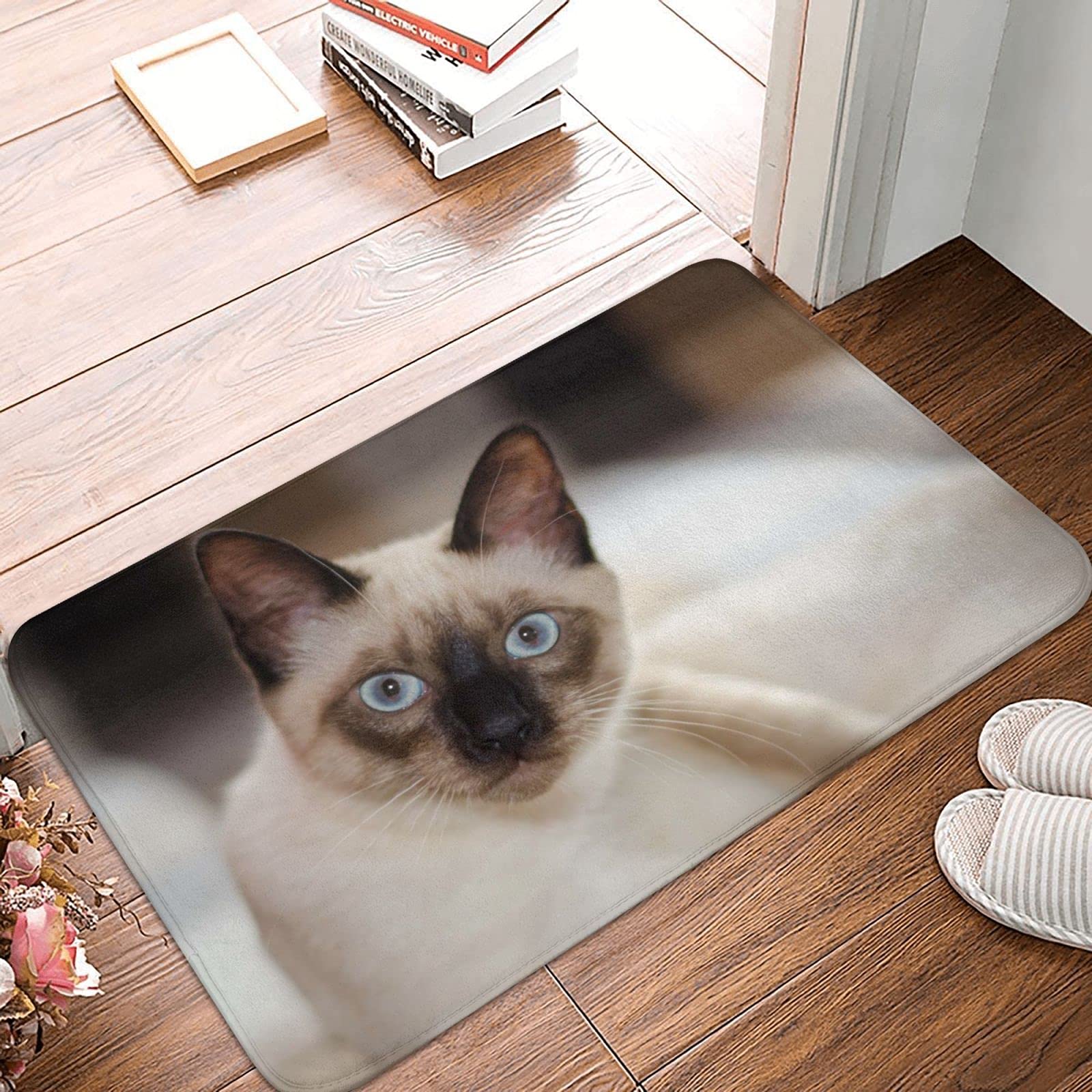 Non-Slip White Siamese Cat Door Mat - Indoor/Outdoor Entrance Rug for Bathroom, Kitchen, Bedroom & Living Room | Perfect for Pet Lovers & Home Decor