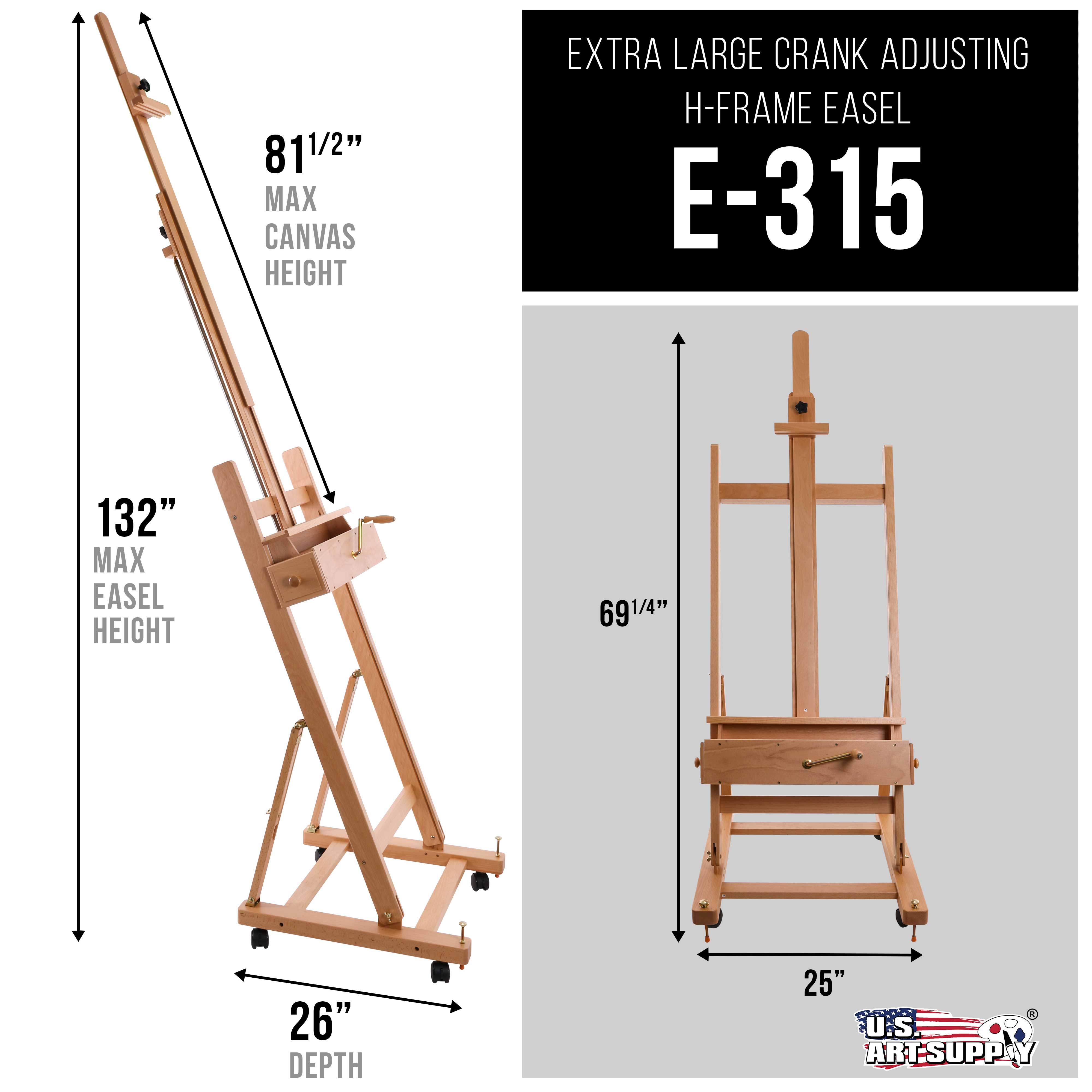 Heavy Duty Adjustable H-Frame Studio Easel - Extra Large Wooden Rocker Crank Easel for Artists, 132