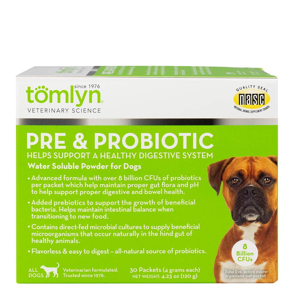 Tomlyn Pre & Probiotic Powder for Dogs - Digestive Health Supplement, 30 Count - Supports Gut Health & Immune System - Ideal for Dogs with Sensitive Stomachs or After Antibiotics