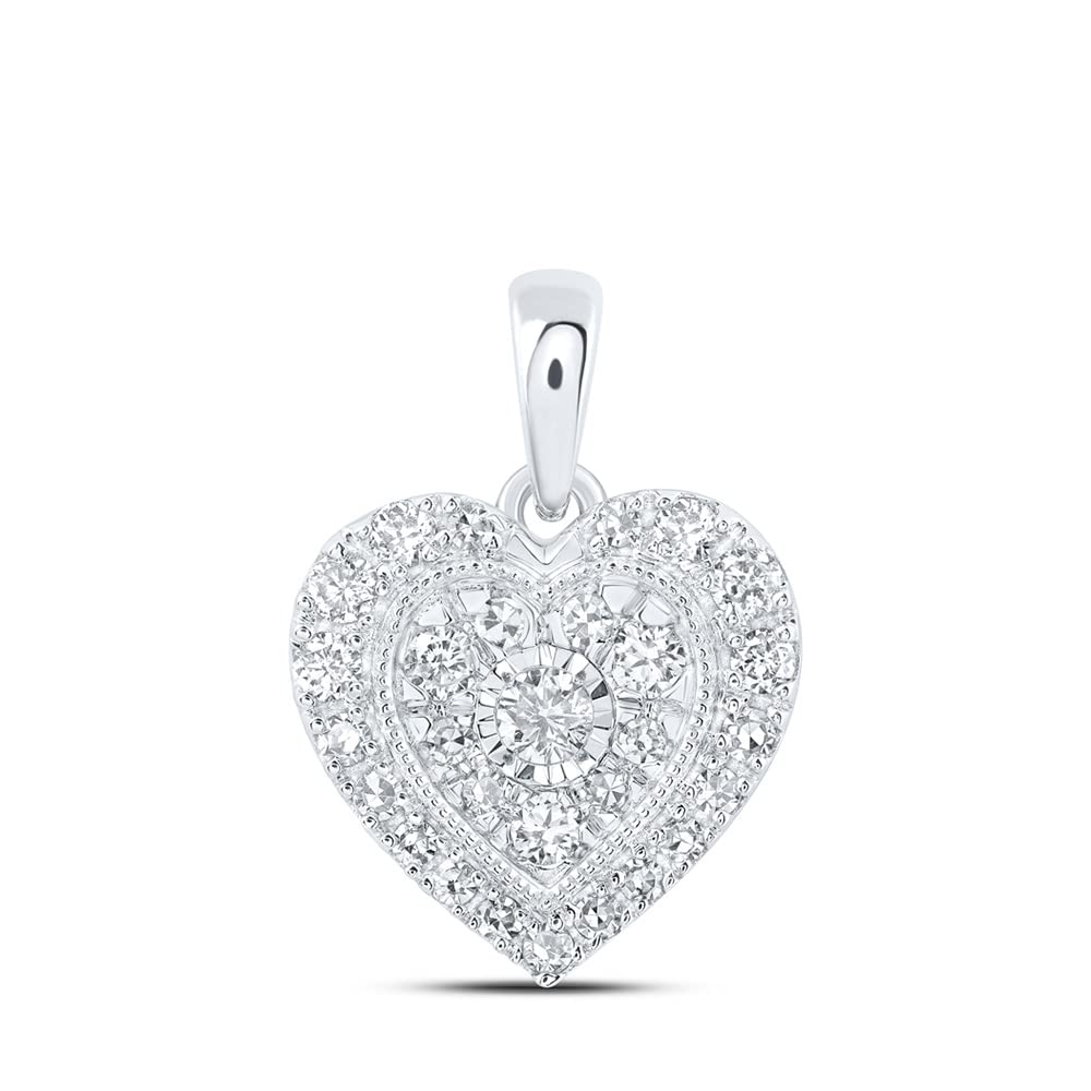 10K White Gold Women's Round Diamond Heart Pendant Necklace - 1/4 Carat Total Weight (CTTW) | Elegant Gift for Anniversary, Valentine's Day & Special Occasions