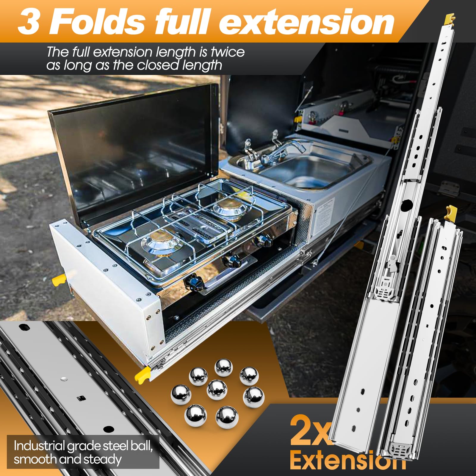 Heavy Duty Locking Drawer Slides 12-60 Inch, 390 lb Load Capacity Full Extension Ball Bearing Side Mount Industrial Rails - Perfect for Tool Cabinets, Workbenches, and Garage Storage Organization