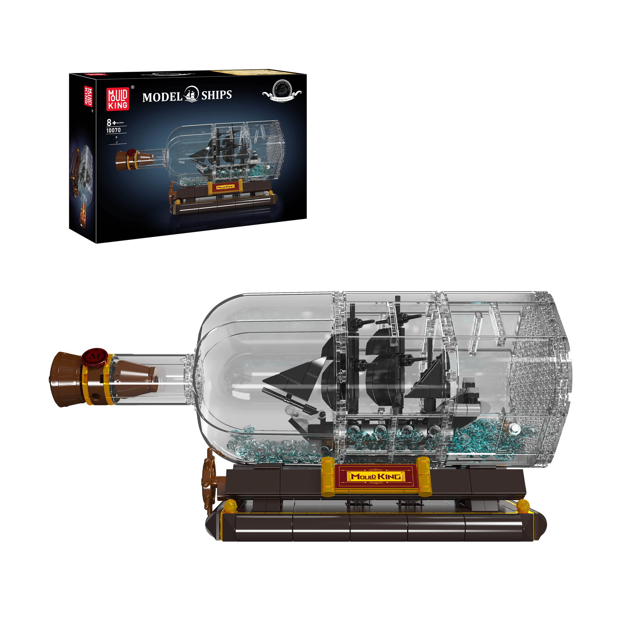 Mould King 10070S 822-Piece Ship in a Bottle Model Building Kit | DIY Nautical Decor | Perfect for Home Display, Office Decor & Gift for Adults & Teens
