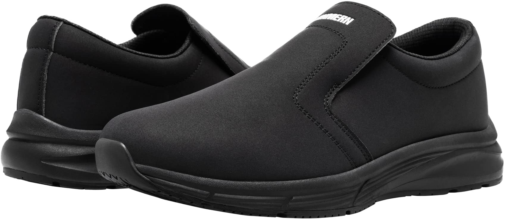 **LARN SAFETY Men's Non-Slip Work Shoes - Waterproof Slip-Resistant Kitchen Chef Shoes for Restaurant, Hospital & Food Service - Comfortable Slip-On Black Work Footwear for Professionals**
