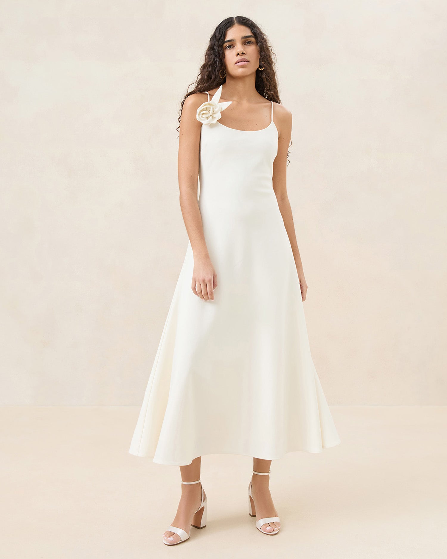 Cassidy Cream Slim Rosette Dress - Elegant Floral Lace Formal Gown for Women | Perfect for Weddings, Parties & Special Occasions