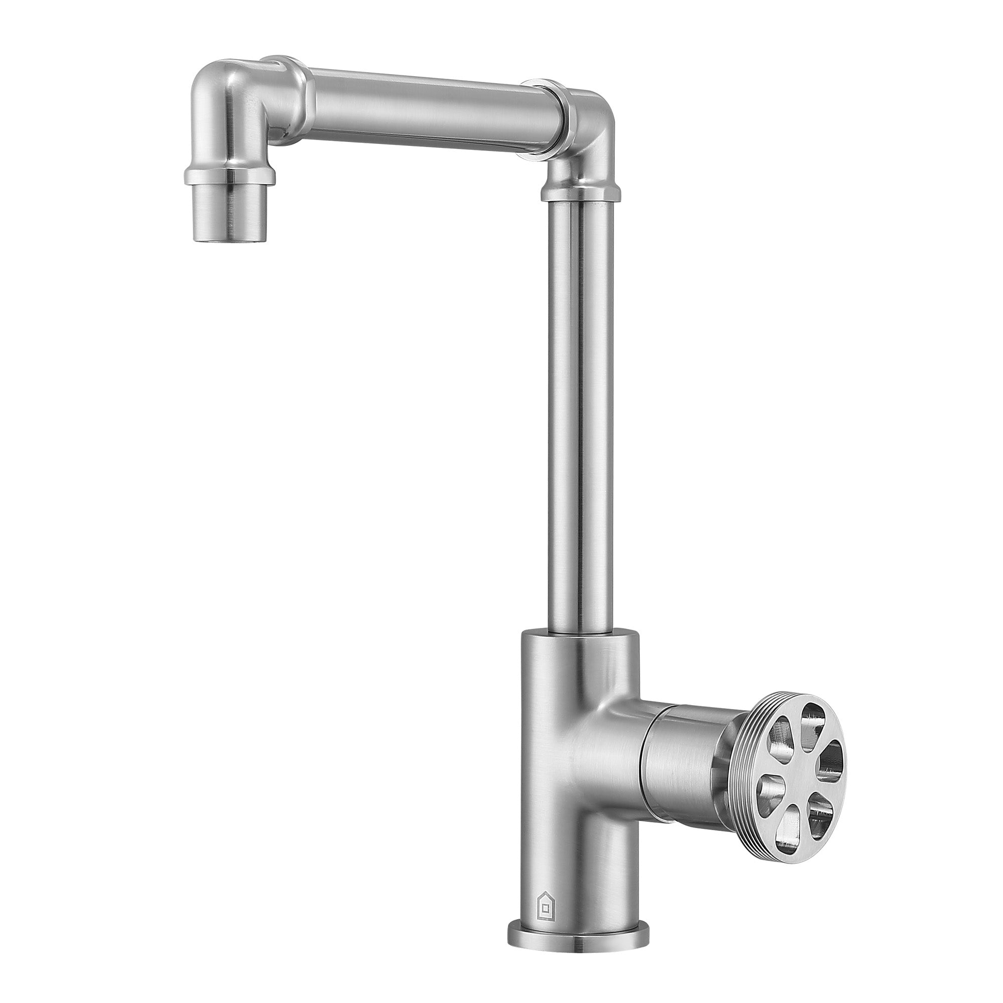 Ancona Urban Round Wheel Handle 1 Hole Bathroom Faucet in Brushed Nickel Finish - Modern Single Handle Bath Sink Faucet for Bathroom Vanity, Powder Room & Guest Bath Installation