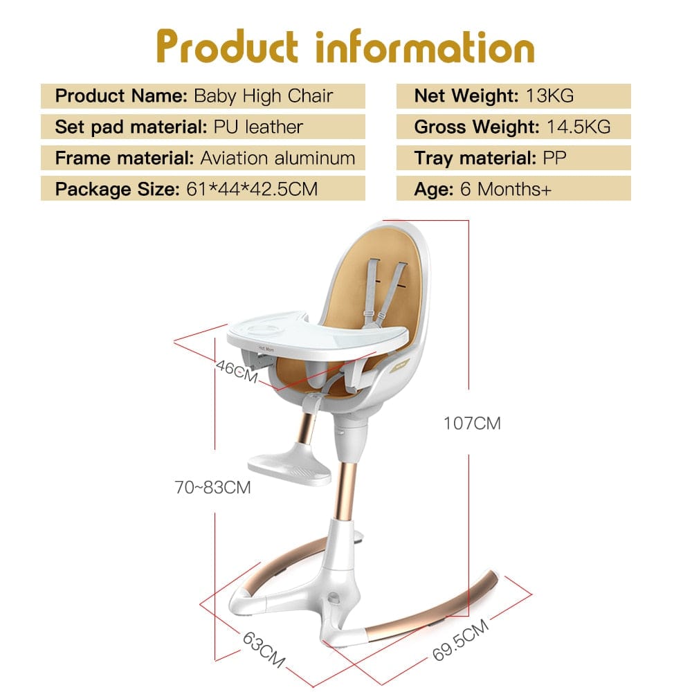 Adjustable Rotating Baby High Chair with Soft PU Leather Cushion - Perfect for Feeding & Playtime at Home or Restaurant