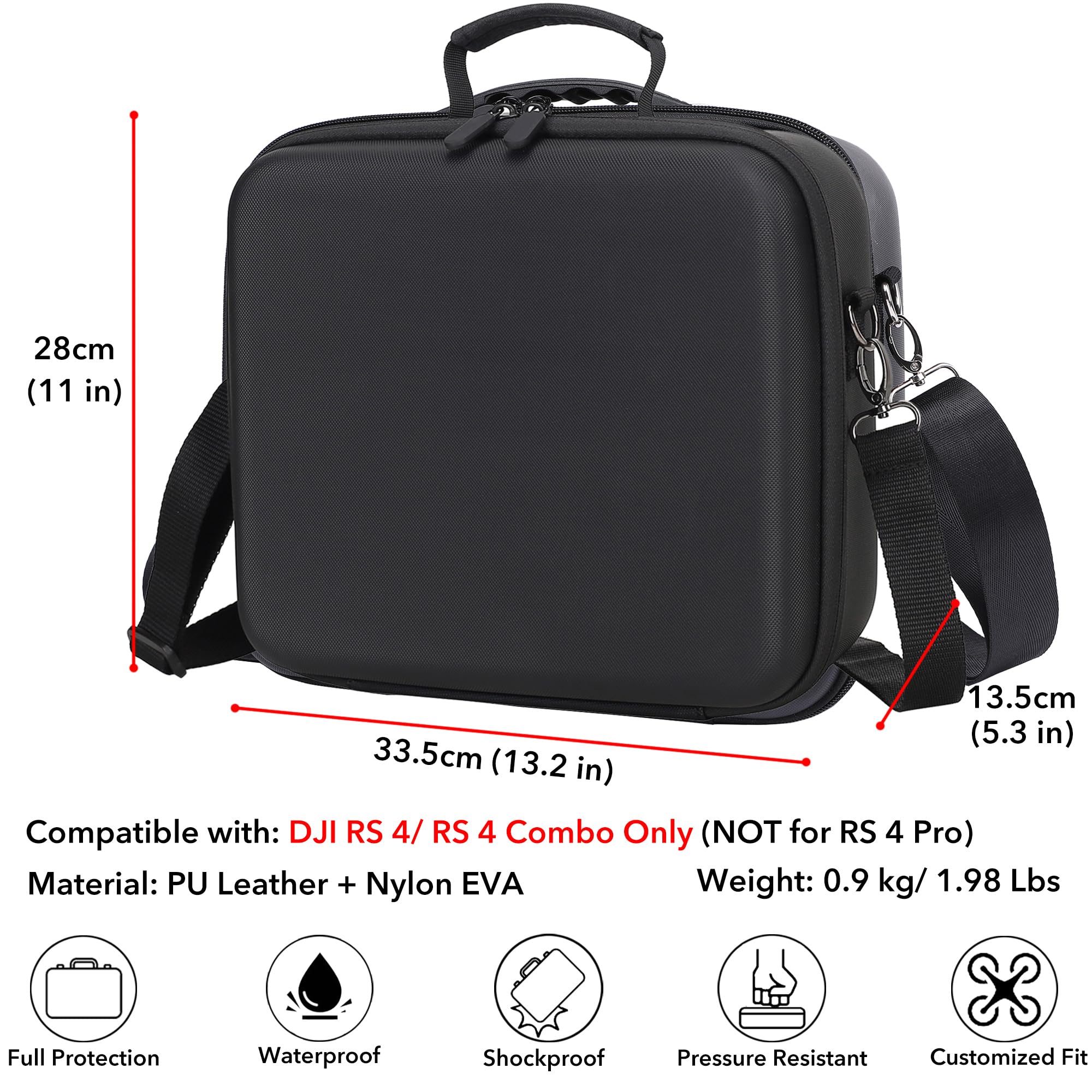 Waterproof DJI Ronin RS 4 Carrying Case - PU Leather Travel Bag for 3-Axis Gimbal & Accessories - Perfect for Outdoor Filming