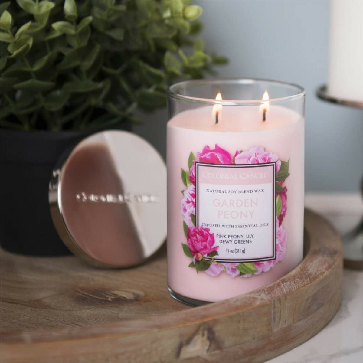 Colonial Candle Garden Peony Scented Jar Candle - Classic Cylinders Collection, 2-Wick Red Candle, 11 oz (80 Hour Burn Time) - Perfect for Home Decor, Relaxation & Romantic Ambiance