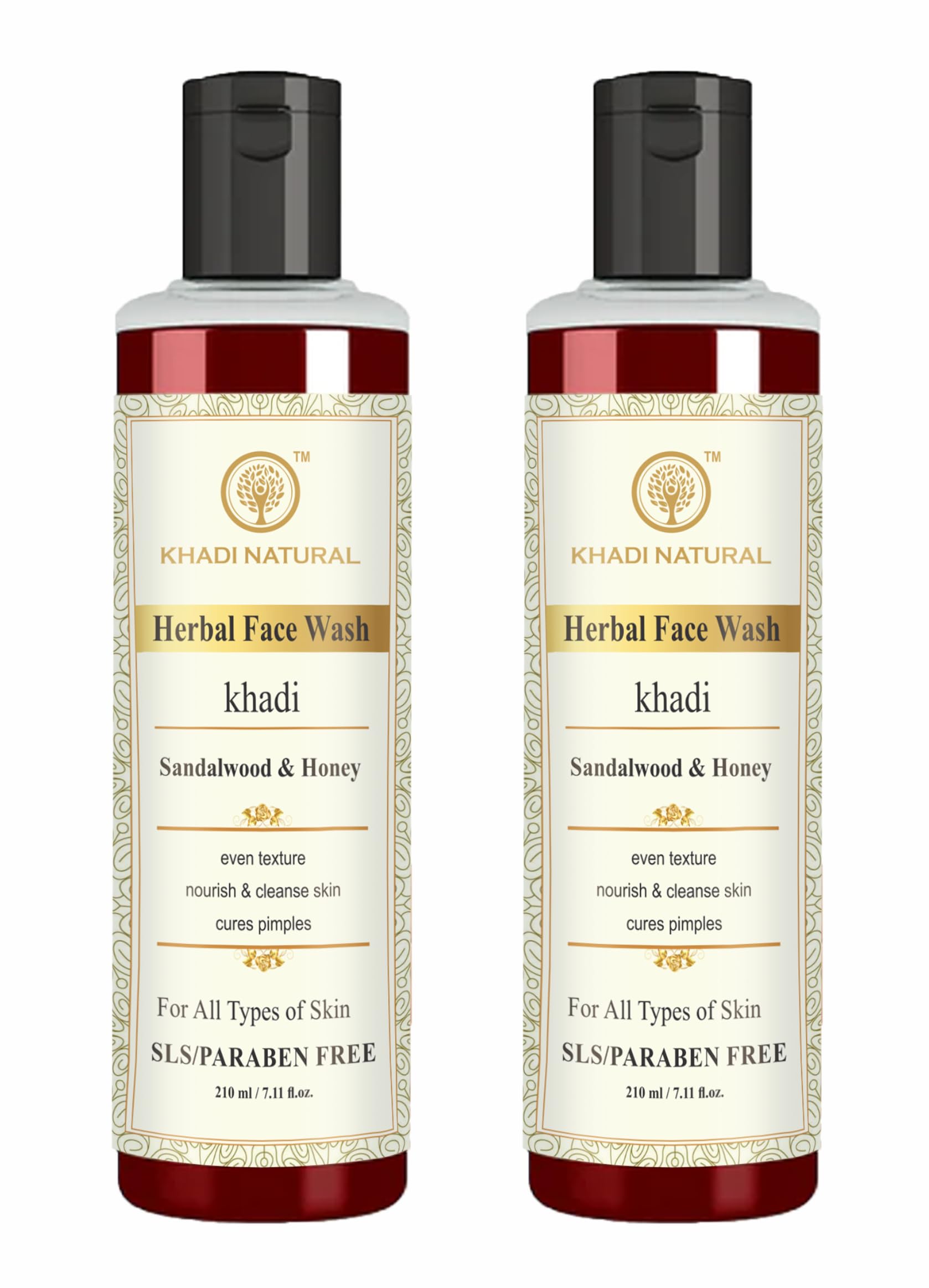 Khadi Natural Sandalwood & Honey Face Wash for Acne Scars & Blemish Reduction - 210ml (Pack of 2) | Gentle Cleanser for Healthy Glowing Skin | Perfect for Daily Skincare Routine & Sensitive Skin Care
