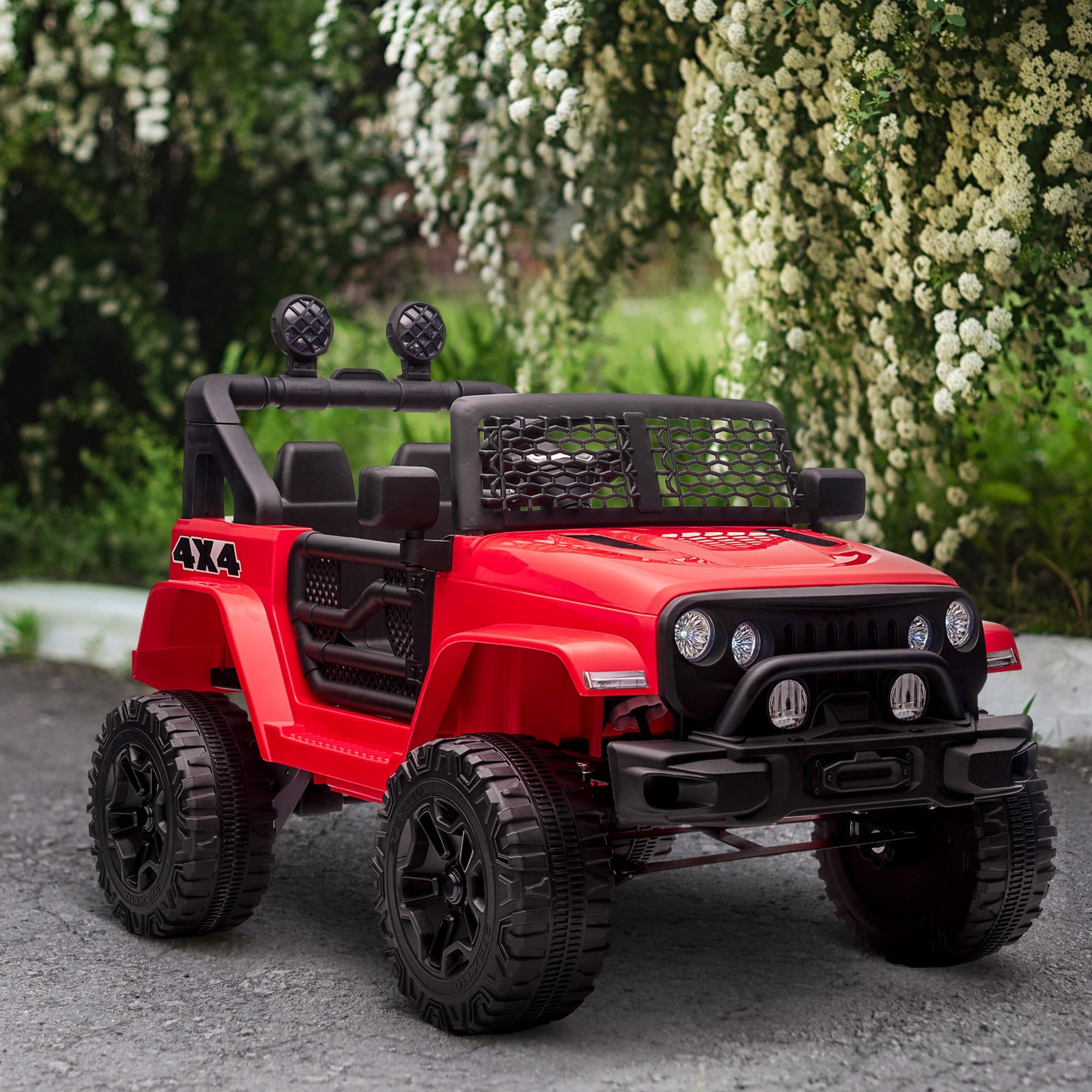 12V Kids Ride On Truck with Parent Remote Control - Battery Powered Electric Car for Boys & Girls, Adjustable Speed, LED Lights & Horn, Spring Suspension - Perfect for Birthday Gifts & Outdoor Play (Red)