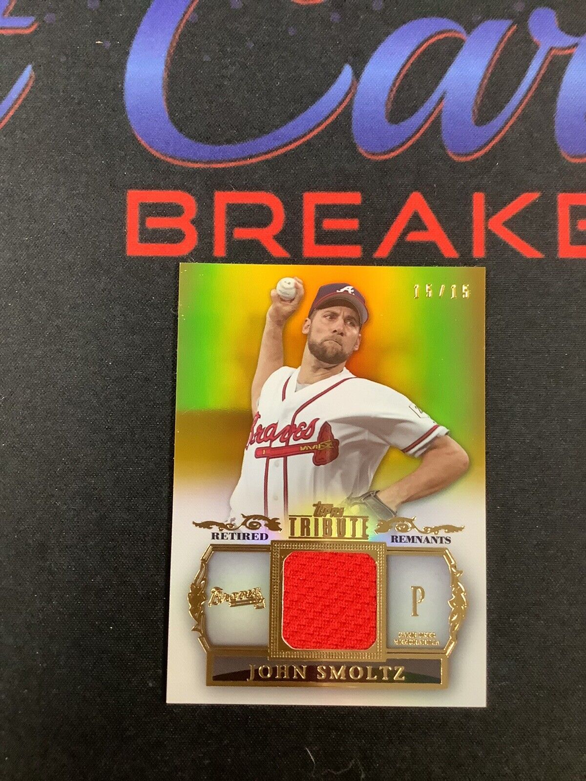 2013 Topps Tribute Gold John Smoltz Retired Remnants Patch #RR JS /15 - Rare Baseball Memorabilia for Collectors & Fans - Perfect for Display, Gifts, and Sports Memorabilia Collections