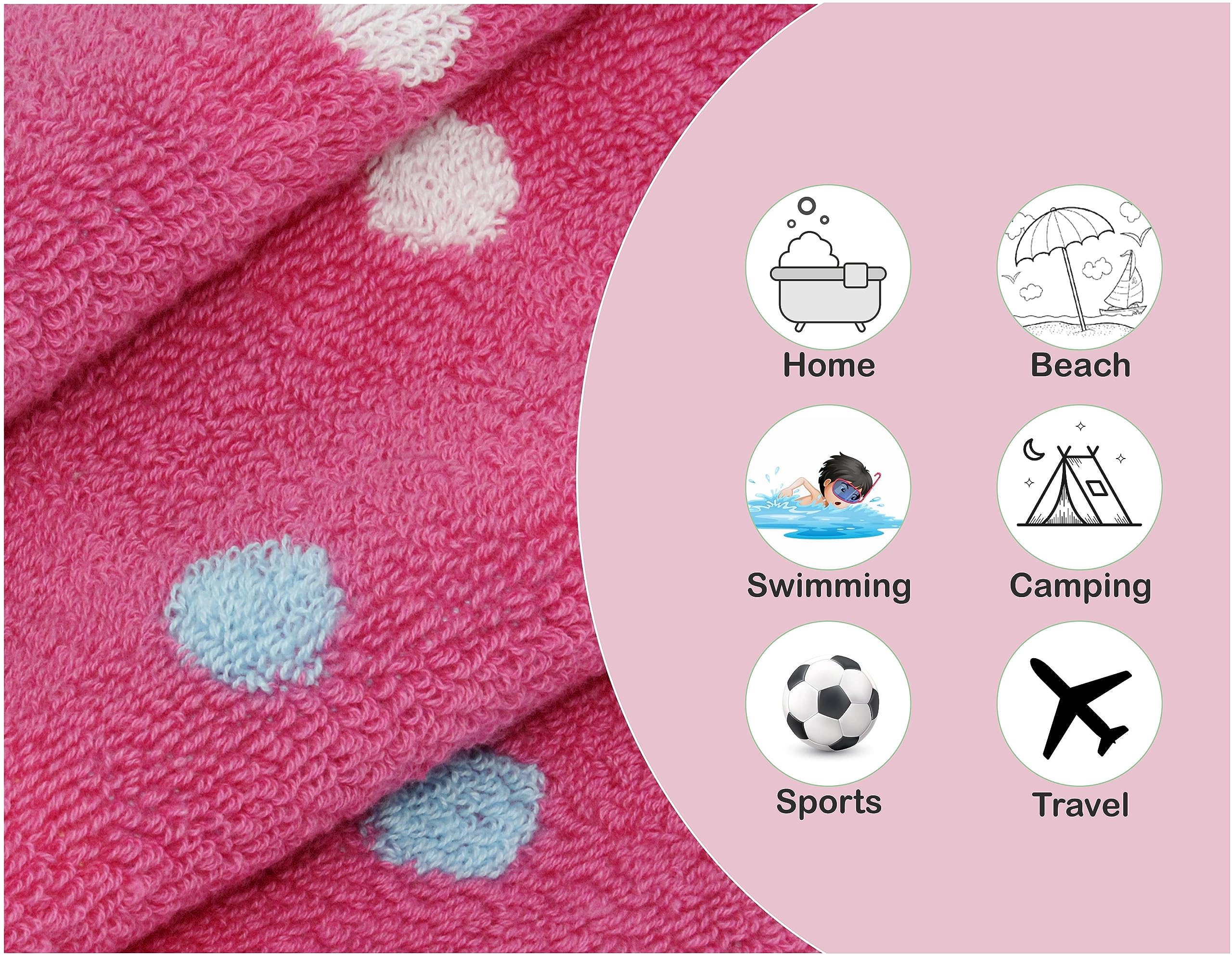 ORIGINAL KIDS 6-Piece Cotton Towel Set - 2 Bath Towels, 2 Hand Towels & 2 Washcloths with Bonus Tote Bag - Soft Absorbent Jacquard Weave for Bath, Pool & Beach - Sugar & Spice Pink Multicolor Design - Perfect Baby Shower Gift & Toddler Bath Time Essential