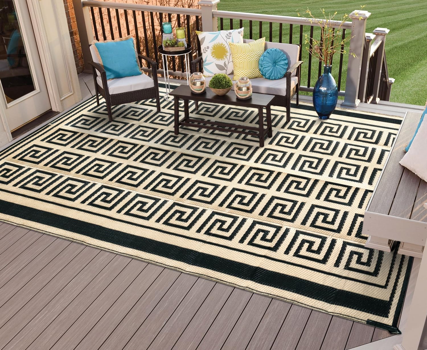 5' x 8' Waterproof Reversible Outdoor Rug - Durable Plastic Straw Patio Mat for Camping, RV, Picnic, Beach, Deck & Backyard | All-Weather Design for Patio Furniture, Porch, Balcony & Outdoor Entertaining