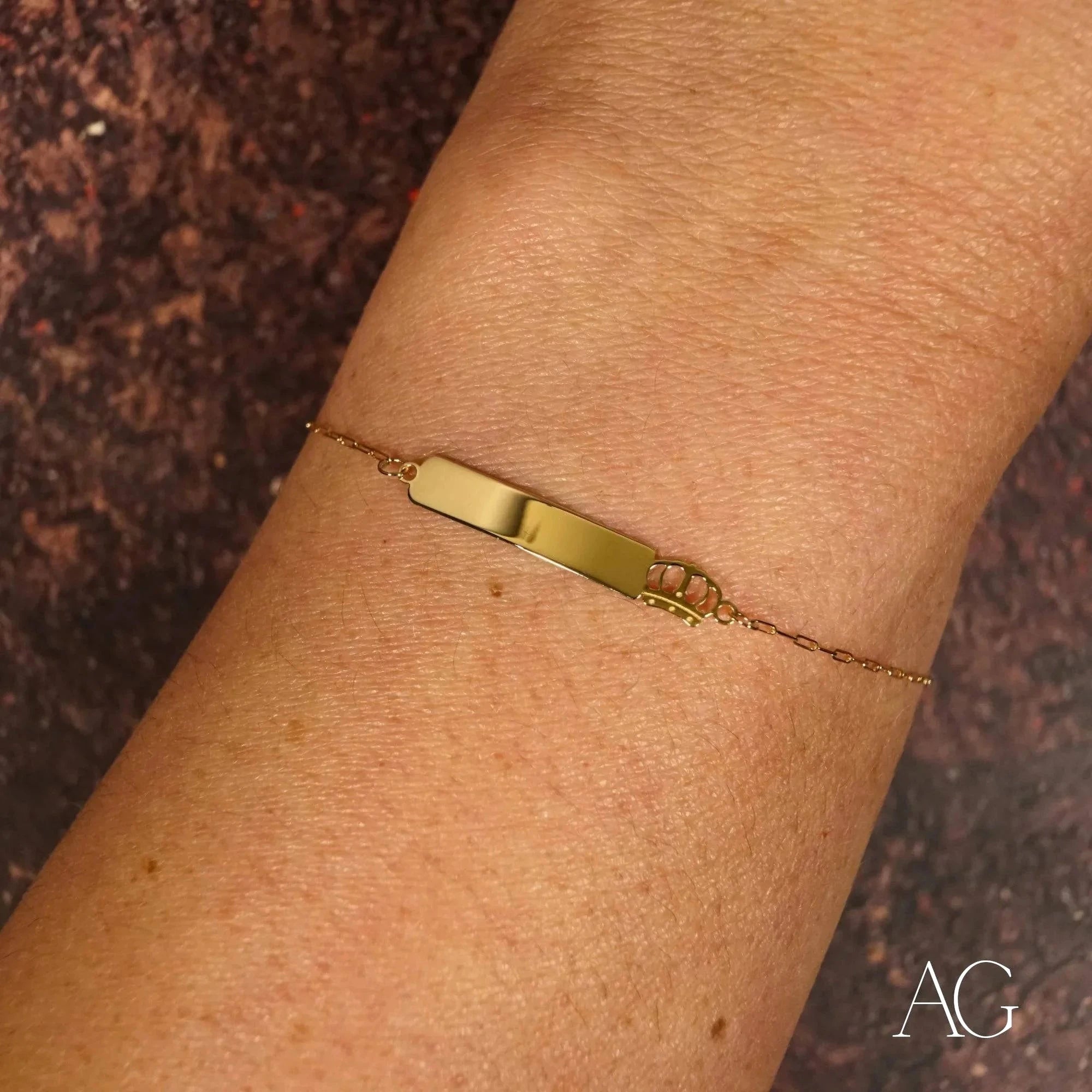 18K Solid Gold ID Bracelet with Crown Motif - Elegant & Regal Jewelry for Women, Perfect for Gifts, Special Occasions & Everyday Luxury