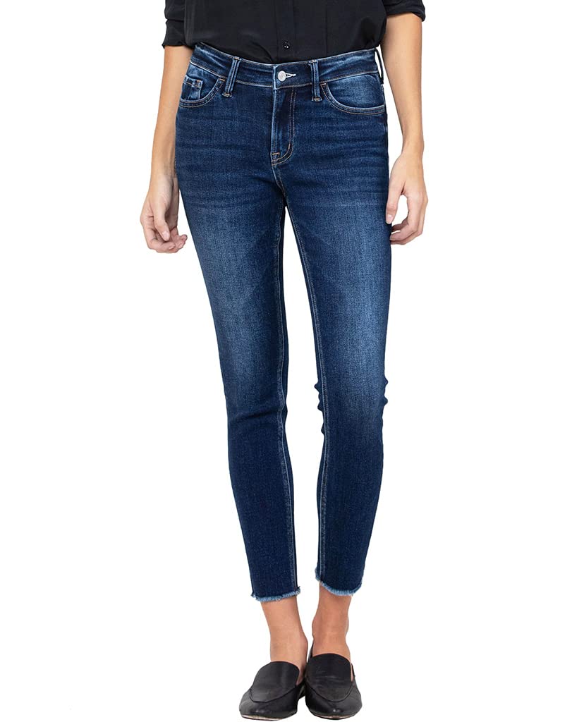 VERVET by Flying Monkey Women's Dark Blue Stretch Skinny Jeans with Whisker Fading Wash - Comfortable High Waist Denim Pants for Casual Wear & Night Out