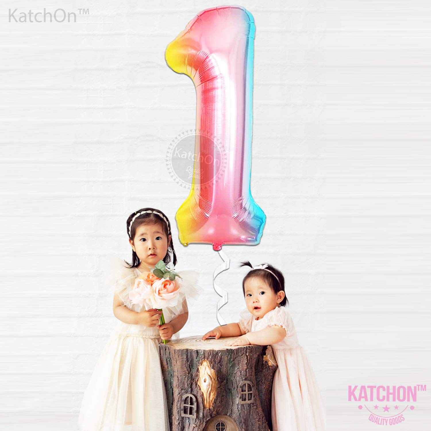 KatchOn Giant 40 Inch Rainbow Number 1 Balloon - Foil Number One Balloon for 1st Birthday Decorations | Rainbow 1 Year Old Birthday Party Supplies for Girls & Boys | Perfect for First Birthday Photos, Baby Showers & Milestone Celebrations
