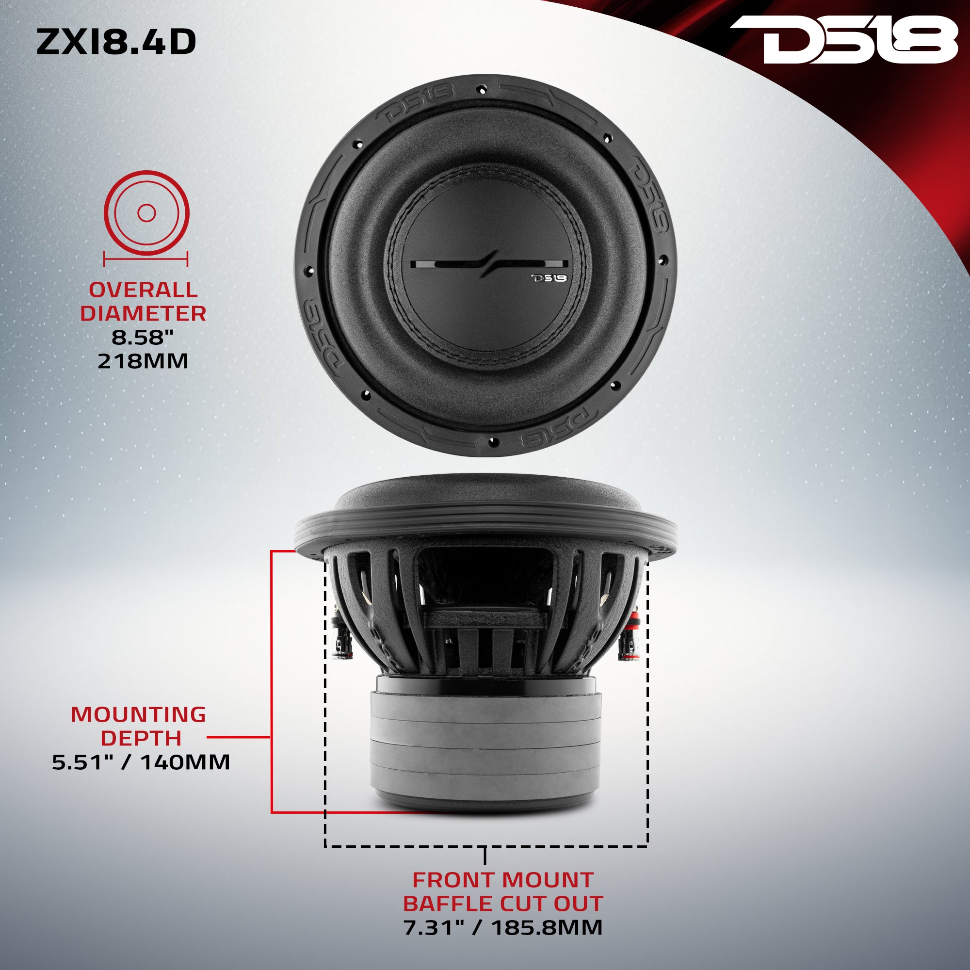 ZXI 8 Inch High Excursion Car Subwoofer with Quad Stacked Magnets - 600 Watts RMS Power, Dual Voice Coil 4 Ohm - Perfect for Car Audio Systems & Bass Enthusiasts