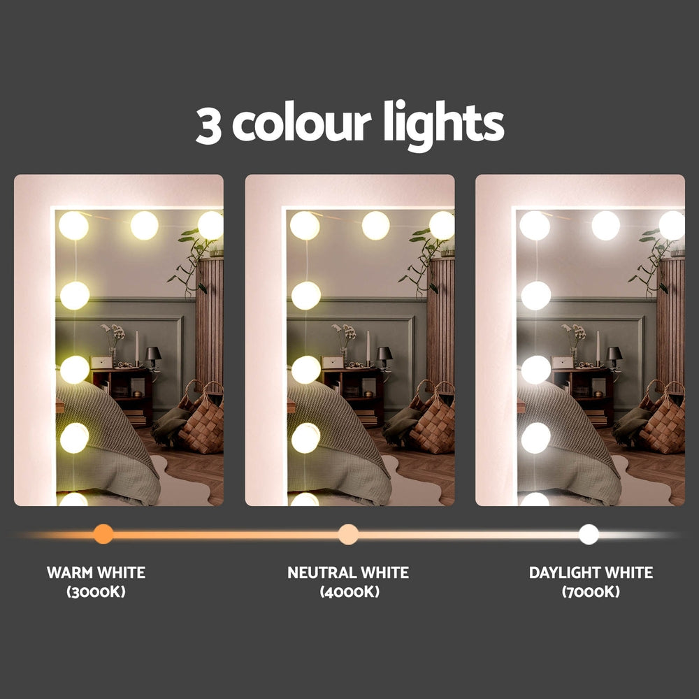 White Darcy Dressing Table Set with Stool & 15 LED Bulbs - Vanity Makeup Desk for Bedroom, Bathroom, Salon (Perfect for Makeup Application, Hair Styling & Home Decor)