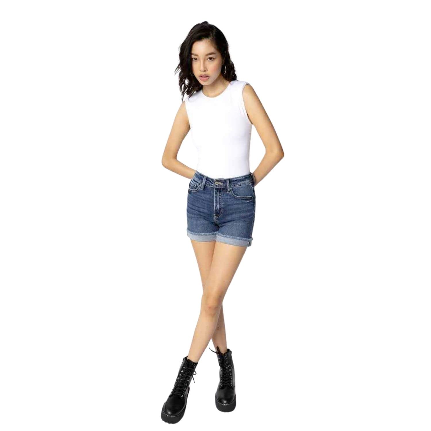 Kan Can Women's Jasmine High Waist Distressed Denim Shorts | Vintage Ripped Jean Shorts for Women | Perfect for Summer Outfits, Beach Vacations & Casual Wear