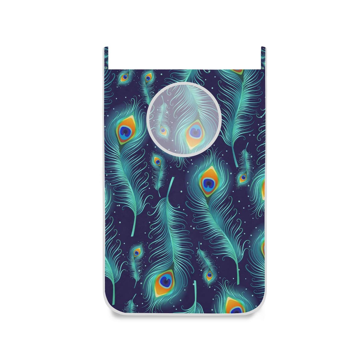 Peacock Feather Hanging Laundry Bag with Stainless Steel Hooks - Wall Mounted Clothes Hamper for Bedroom, Bathroom & Dorm Organization (1 Pack) - Perfect for Small Spaces & Closet Storage