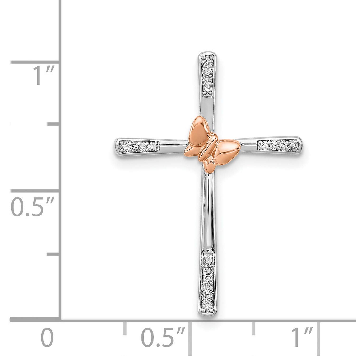 Sterling Silver Butterfly Diamond Cross Pendant Necklace - 28mm x 19mm, 0.06cttw (I1-I3 Clarity, I-J Color) - Elegant Gift for Women, Perfect for Birthdays, Anniversaries & Special Occasions