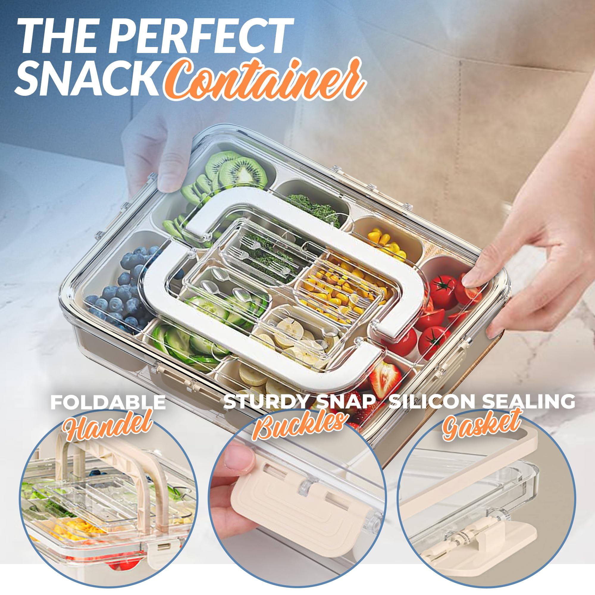 Portable Snackle Box Container - 8-Compartment BPA-Free Food Storage Organizer for Fruits, Vegetables, Nuts, Candy & Snacks | Perfect for School Lunches, Picnics, Travel & Office Use