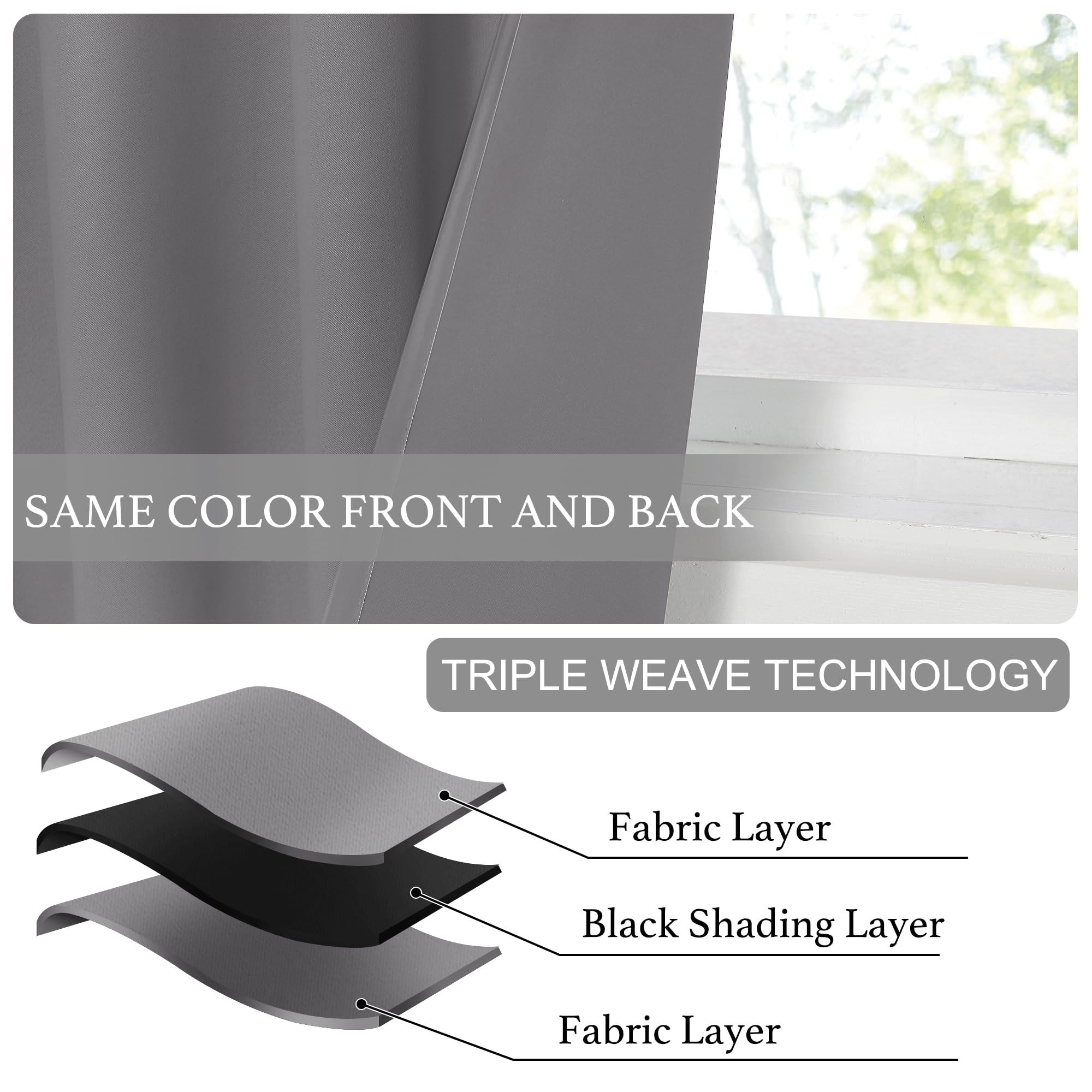 Blackout Curtains for Bedroom & Kitchen - NICETOWN Thermal Insulated Self-Adhesive Window Drapes, 2 Panels (Grey, 42