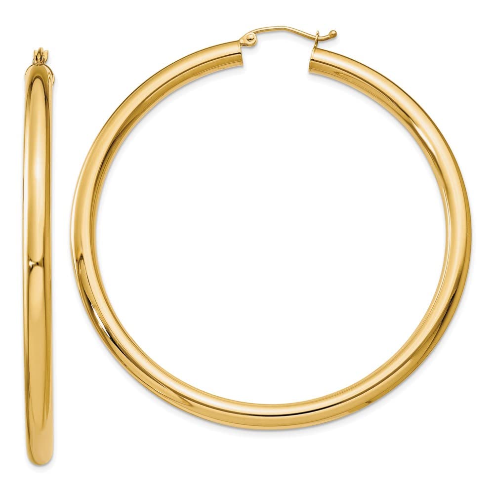 10K Yellow Gold Polished 4mm x 60mm Tube Hoop Earrings for Women - Classic Dainty Everyday Jewelry, Perfect for Work, Date Night & Special Occasions