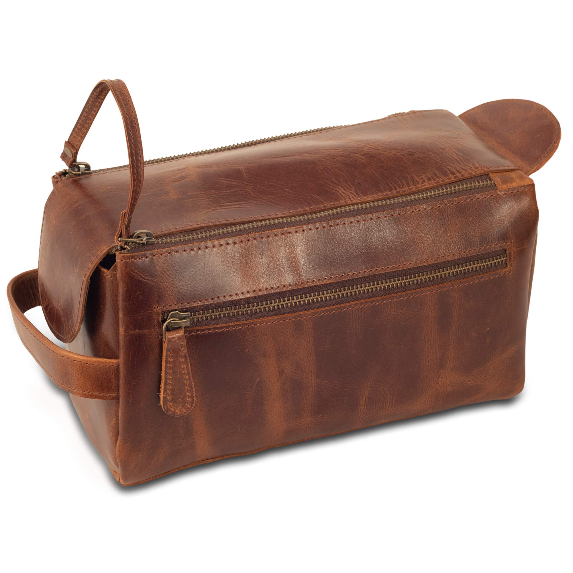 Premium Full Grain Buffalo Leather Travel Toiletry Bag for Men & Women - Durable Dopp Kit & Shaving Kit Organizer - Waterproof Cosmetic Pouch by MOONSTER® - Perfect for Business Trips, Camping & Gym Essentials