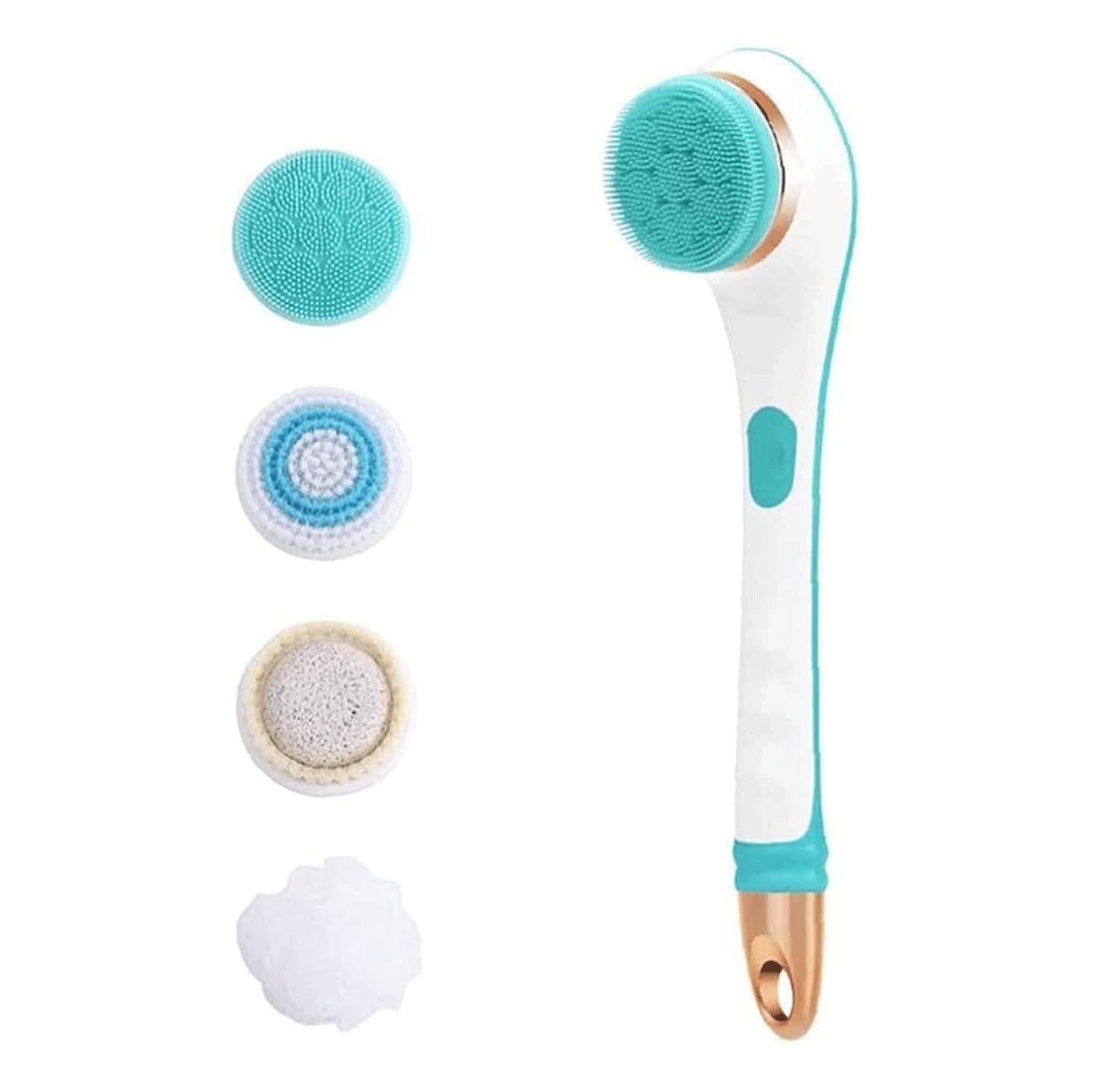 Electric Rechargeable Shower Brush with Long Handle - Waterproof Body Scrubber for Exfoliation & Cleansing | Back Scrub Brush for Men & Women | Perfect for Spa, Bath & Shower (Blue)