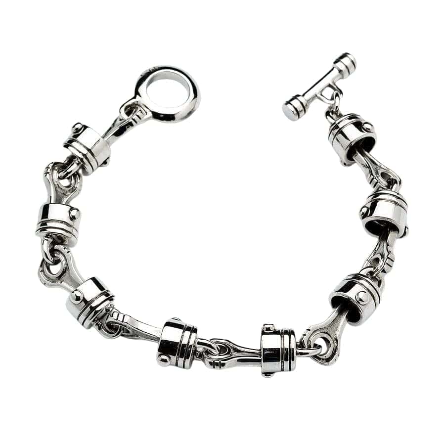 Sterling Silver Motorcycle Piston Biker Bracelet for Men - Cool Biker Jewelry Gift for Riders, Motorcycle Enthusiasts - Perfect for Biker Events, Rallies and Everyday Wear