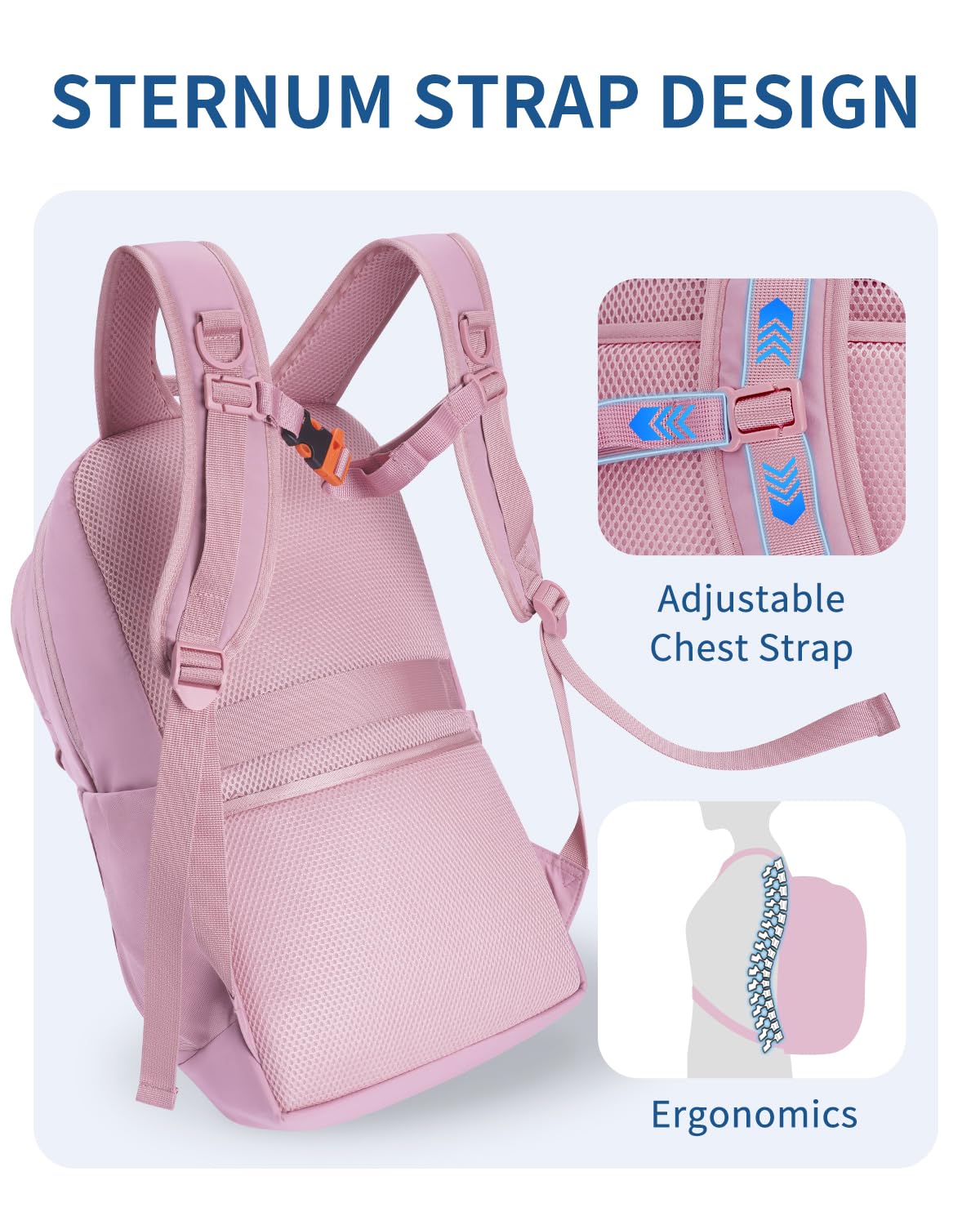 **WANDF 15.6-Inch Laptop Backpack for Women & Men - Airline Approved, Water Resistant, Lightweight Travel Backpack for Business, Commuting & Weekender Trips with Whistle Buckle & Elastic Strap (Pink) - Perfect for Work, School & Travel**
