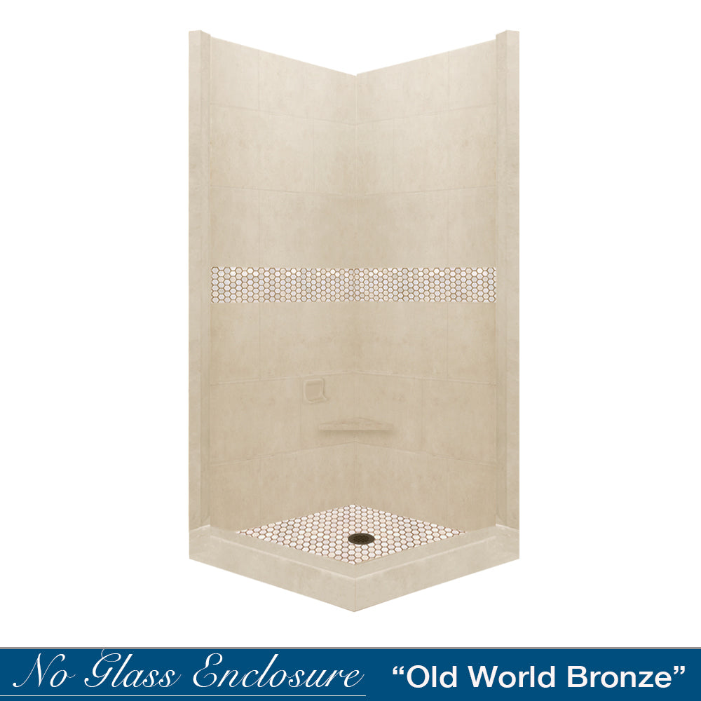 Corner Desert Sand Sistine Stone & Honey Hex Mosaic Tile Accent - DIY Shower Remodel Kit for Bathroom Wall and Floor Upgrade | Perfect for Home Renovation, Spa Retreats & Luxury Bathroom Designs