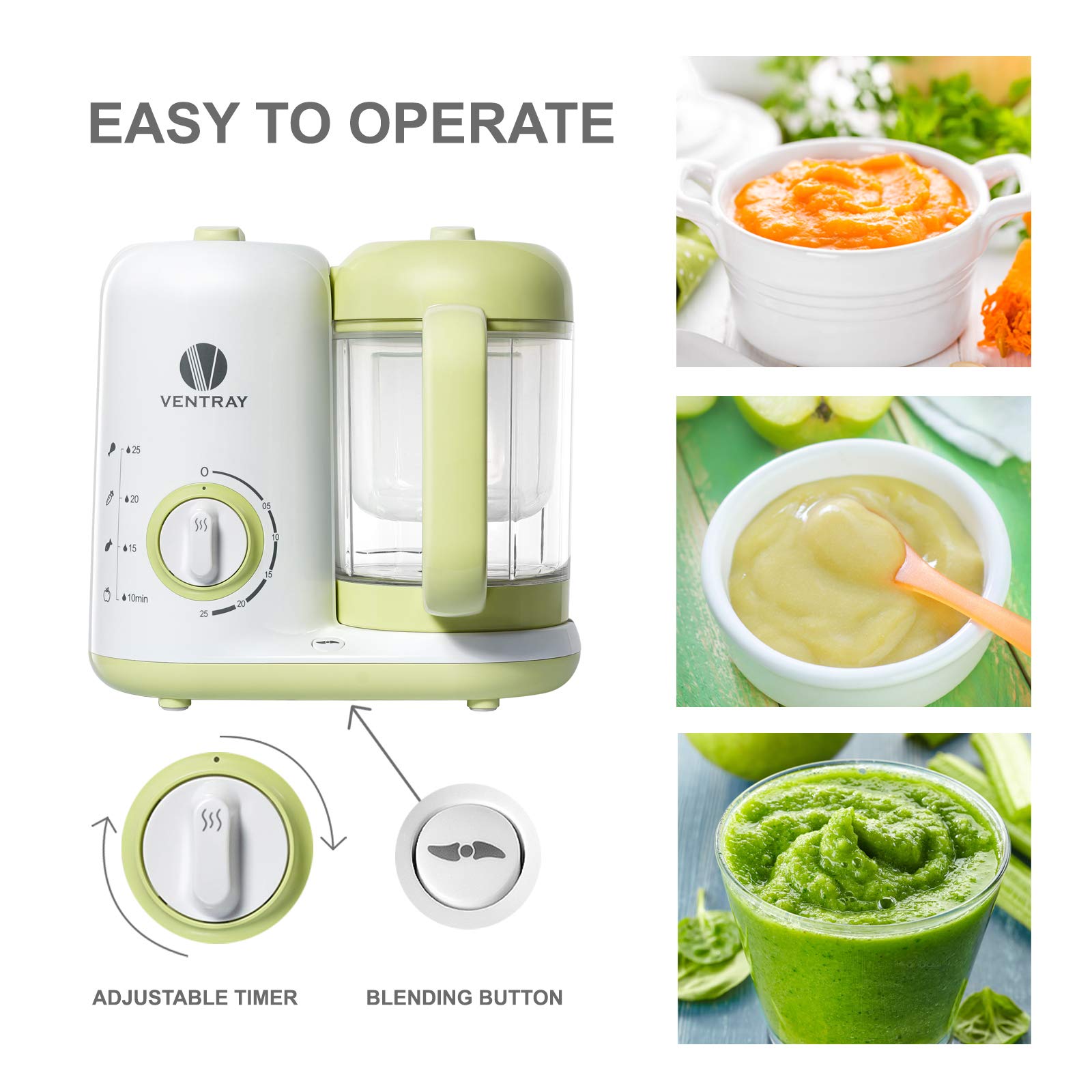 Ventray All-in-One Baby Food Maker - Steamer, Blender, Cooker & Warmer for Homemade Purees | BPA-Free, Easy Clean Auto Cooking System | Perfect for Toddler Meals & Healthy Baby Food Prep at Home | Green