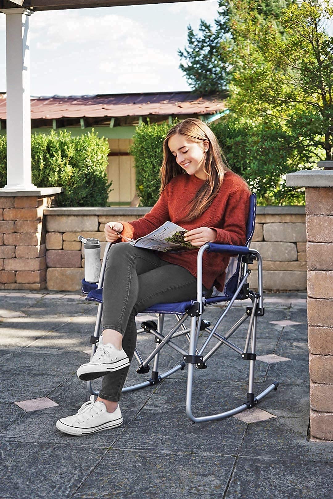 Zenithen Portable Outdoor Rocking Director's Folding Chair with Side Table - Lightweight Camping Chair for Sporting Events, Beach, Picnics & Backyard Relaxation (Navy Blue) | Perfect for Camping Trips, Tailgating, and Patio Lounging