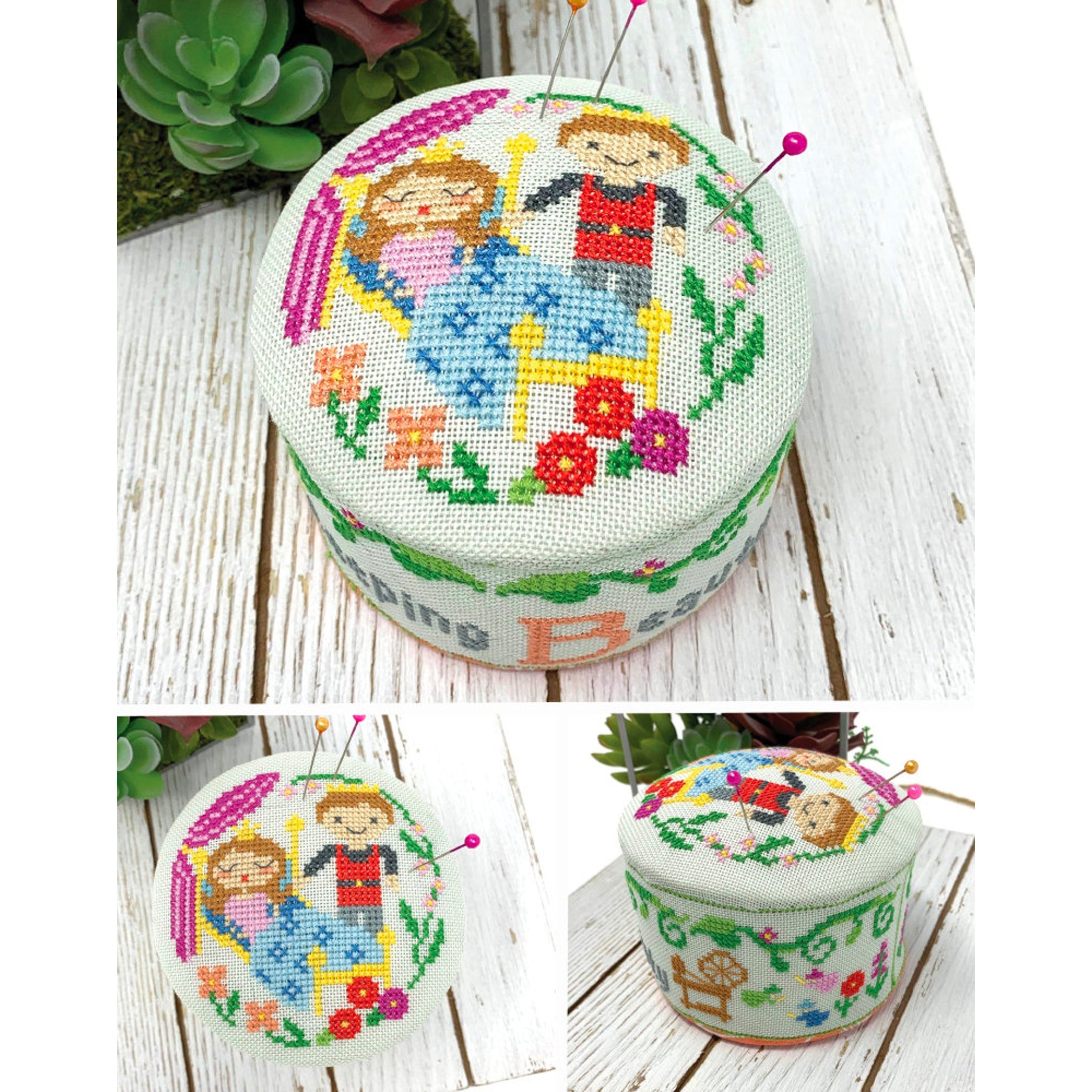 Sleeping Beauty Fairy Tale Pincushion Cross Stitch Pattern - DIY Embroidery Kit for Needlework & Sewing Projects