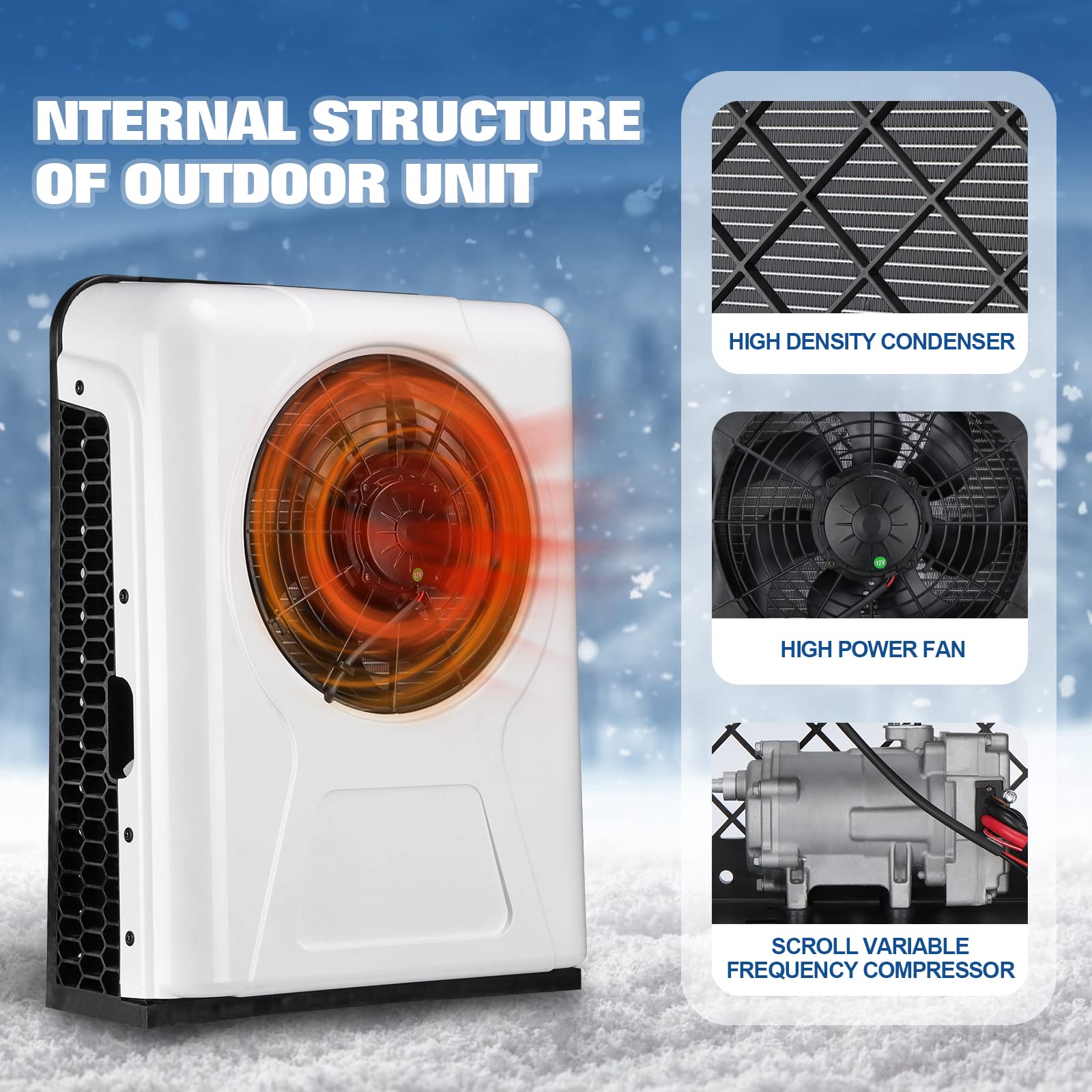 12V Universal Air Conditioner for Trucks, Tractors, RVs, Buses & Heavy Equipment - Compact Cooling System for Vehicles & Workspaces