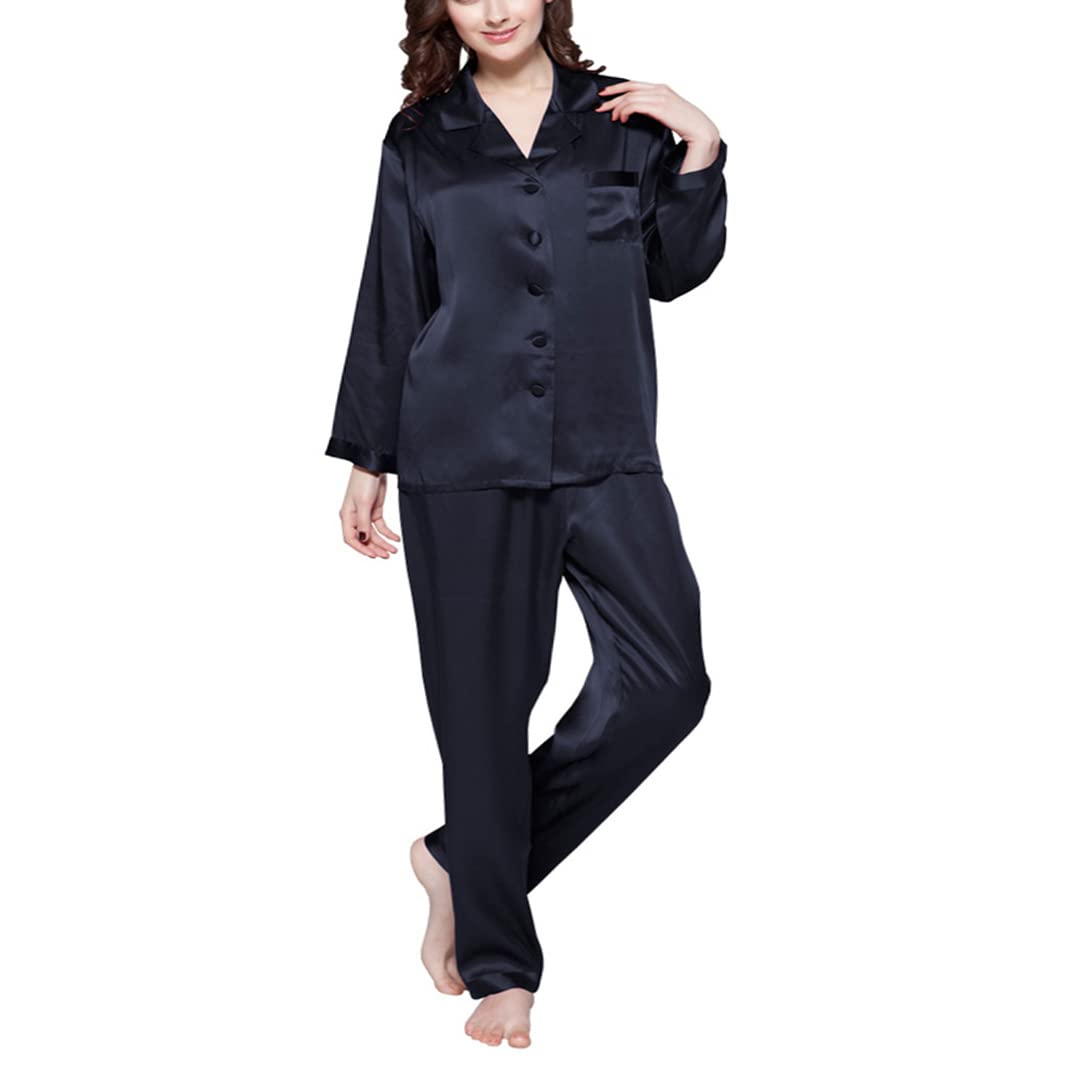 Luxury 100% Silk Satin Pajama Set for Women - Long Sleeve Button Down Sleepwear & Soft Nightwear - Perfect for Relaxing, Bridal Shower & Gift Giving