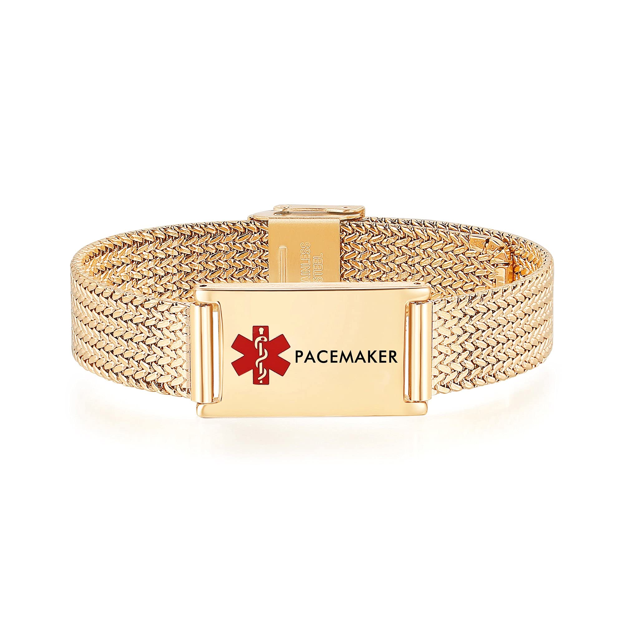 Adjustable Stainless Steel Mesh Medical ID Bracelet for Men & Women - Waterproof Emergency Alert Bracelet for Diabetes, Allergies & Heart Conditions - Perfect for Daily Wear & Outdoor Activities