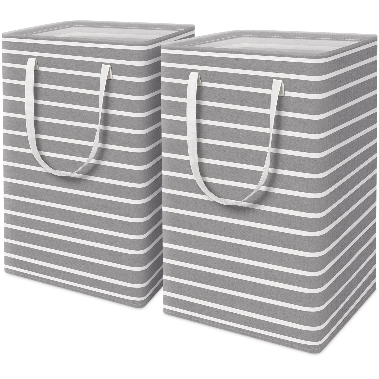 StorMiracle 2 Pack Large 75L Foldable Laundry Baskets with Reinforced Handles - Waterproof Freestanding Clothes Hamper for Laundry Room, Bedroom & Living Room - Perfect for College Dorm, Apartment & Home Organization (Grey)