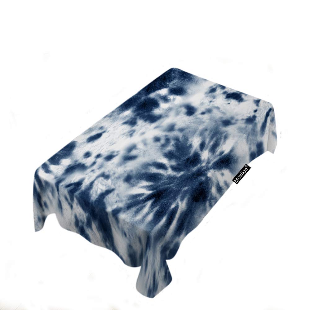 Moslion Hand-Painted Indigo Blue Abstract Watercolor Tablecloth - 60x84 Inch Polyester Rectangle Picnic & BBQ Table Cover for Kitchen, Outdoor Dining, and Party Decor