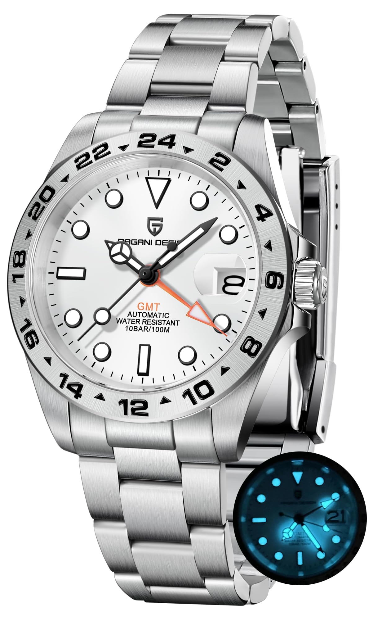 Pagani Design Men's Automatic GMT Wristwatch - Stainless Steel Case with Sapphire Glass - Luxury Mechanical Watch for Business Travel & Outdoor Adventures