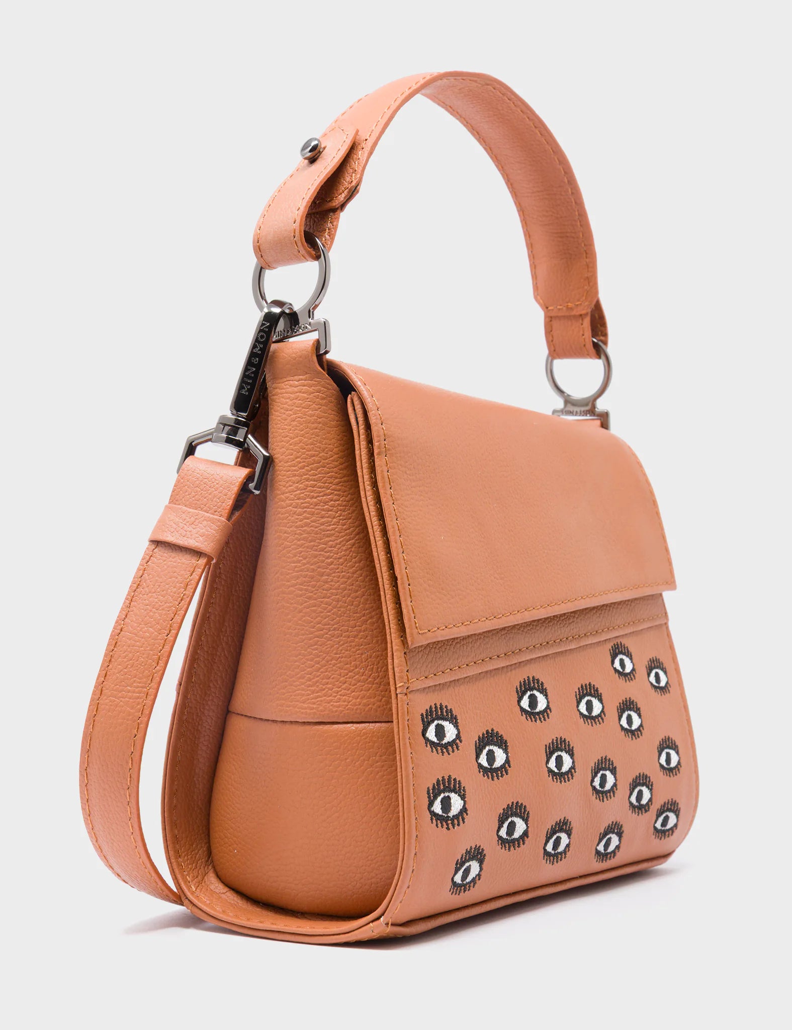 Anastasio Micro Crossbody Handbag - Genuine Caramel Leather with All-Over Eyes Embroidery | Perfect for Everyday Use, Travel & Date Nights