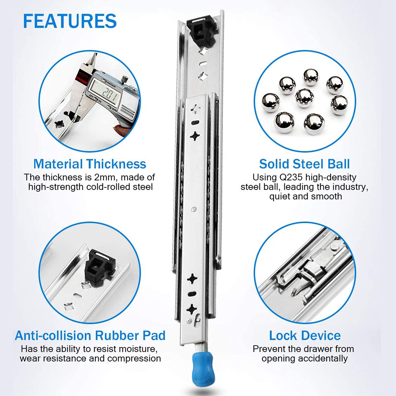 Heavy Duty Soft Close Drawer Slides - Full Extension Side Mount Ball Bearing Slides for Kitchen Cabinets, Office Desks & Furniture (58inch/1450mm) - Easy Installation for Smooth, Quiet Drawer Operation