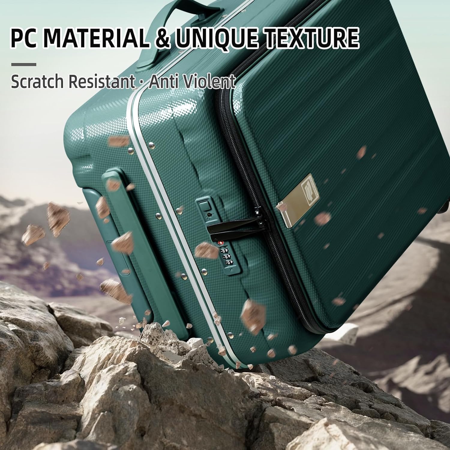 Hanke 26 Inch Large Checked PC Hard Shell Suitcase with Aluminum Frame & Wheels - Top Opening Design for Men & Women (Bamboo Green) | Perfect for Air Travel, Business Trips & Vacation Luggage
